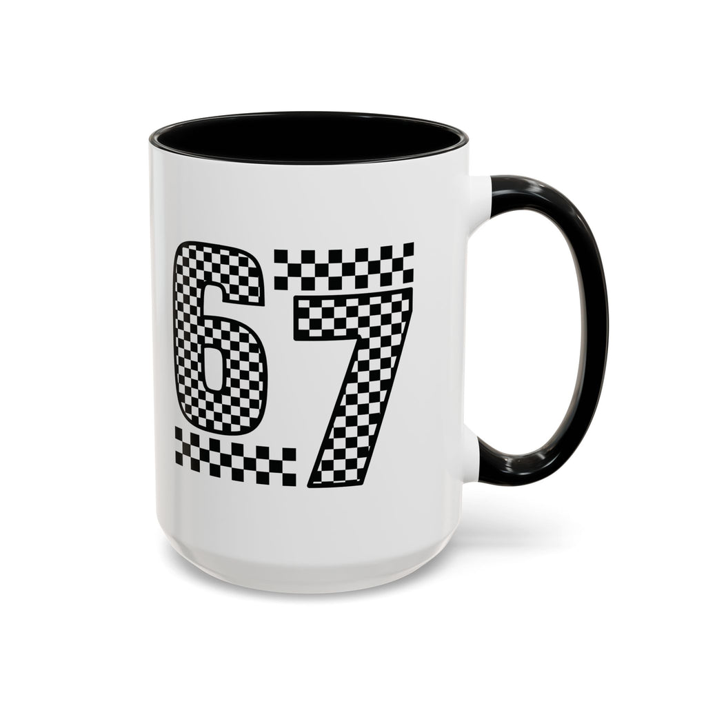 Checkered '67' Accent Coffee Mug — Retro Racing Number Ceramic Mug