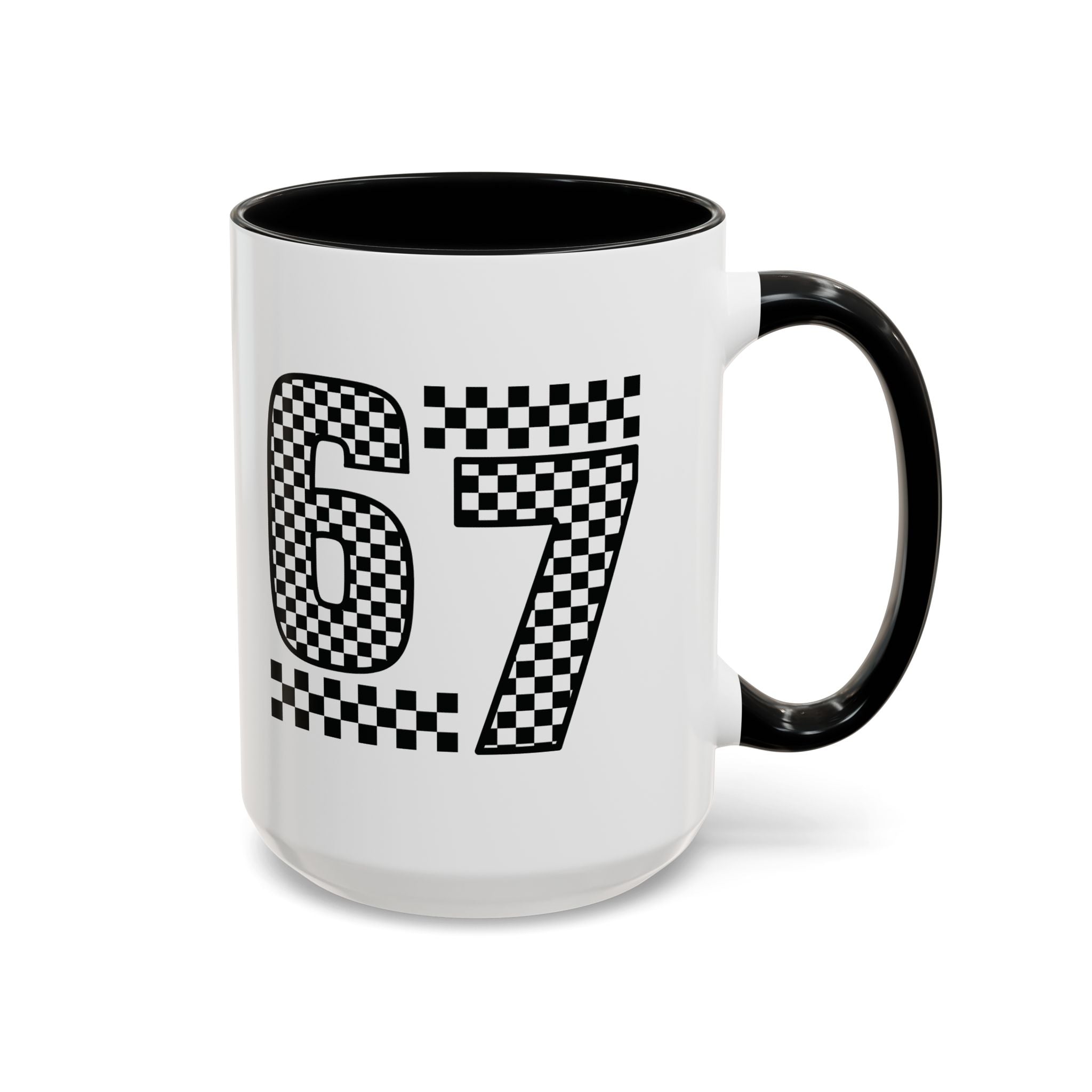 Checkered '67' Accent Coffee Mug — Retro Racing Number Ceramic Mug