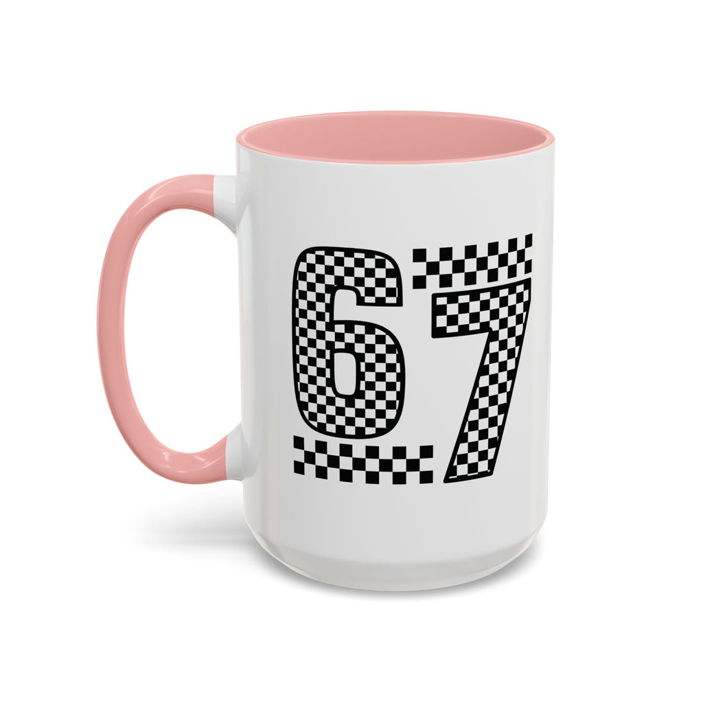 Checkered '67' Accent Coffee Mug — Retro Racing Number Ceramic Mug