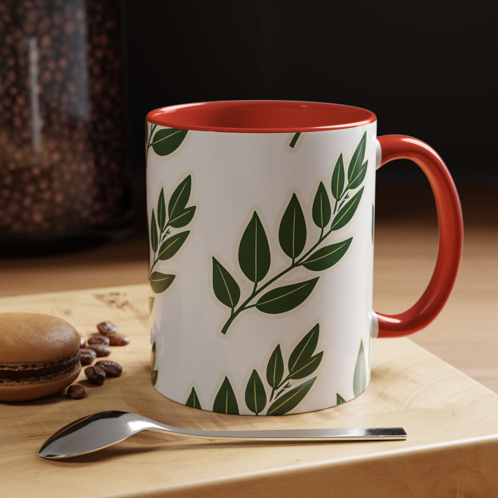 Botanical Leaf Accent Coffee Mug — Green Foliage Ceramic Cup (11/15oz)