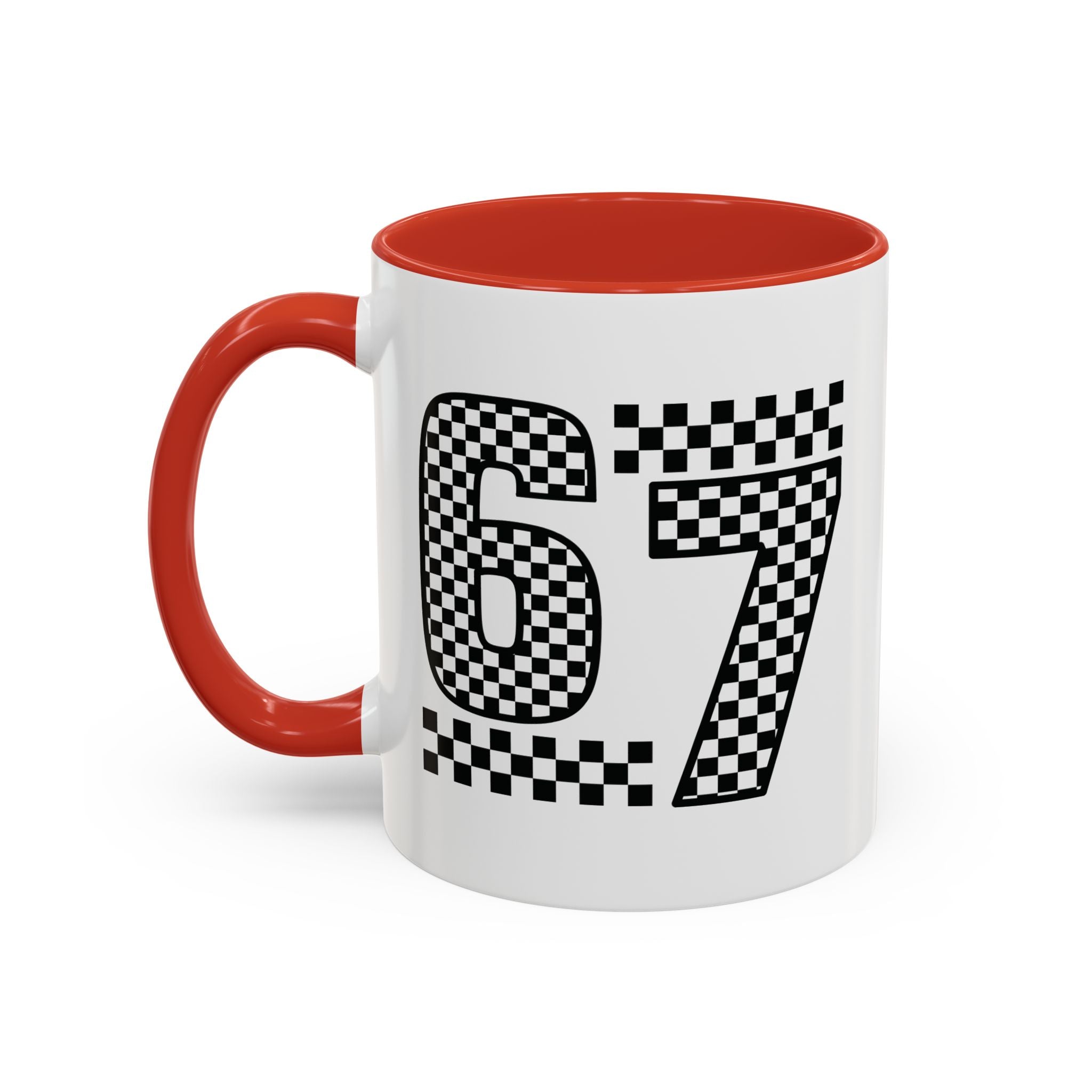 Checkered '67' Accent Coffee Mug — Retro Racing Number Ceramic Mug