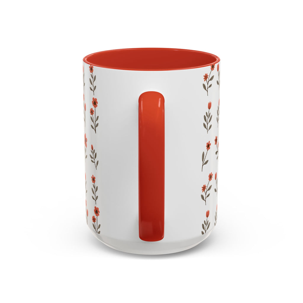 Ceramic printed coffee mug Floral Accent Coffee Mug — Cute Red Wildflower Pattern (11/15oz)