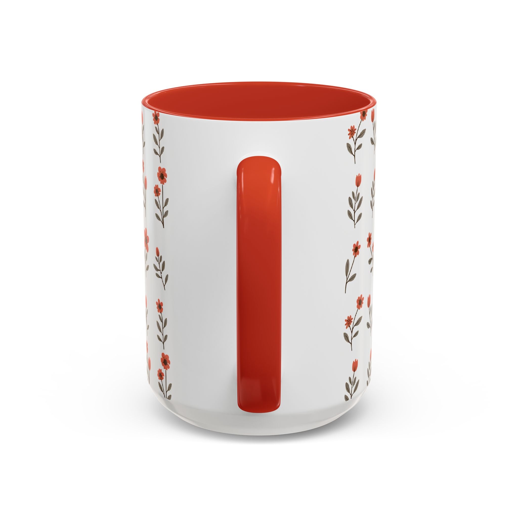 Ceramic printed coffee mug Floral Accent Coffee Mug — Cute Red Wildflower Pattern (11/15oz)