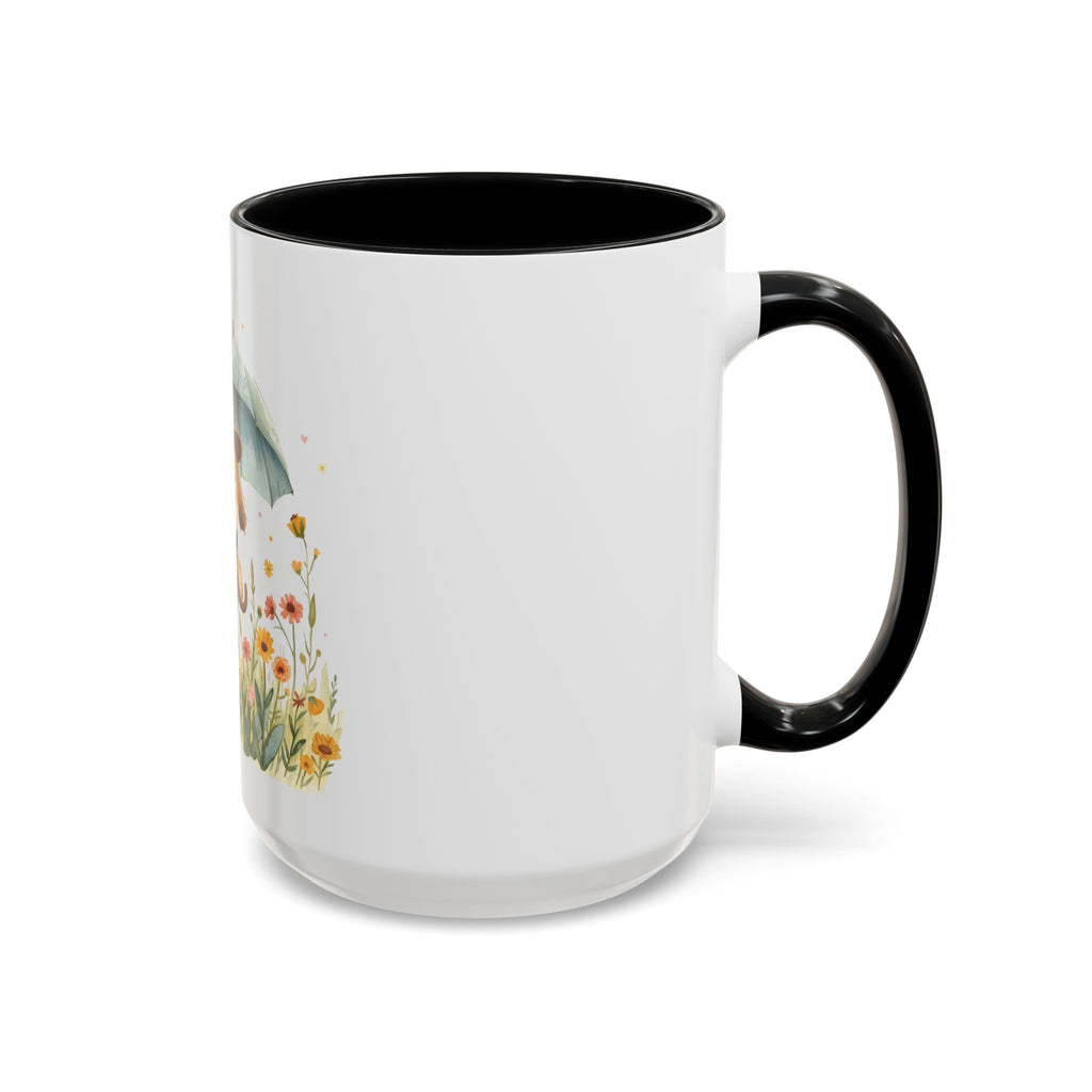Cute Puppy with Umbrella Coffee Mug — Floral Accent Ceramic Mug (11/15oz)