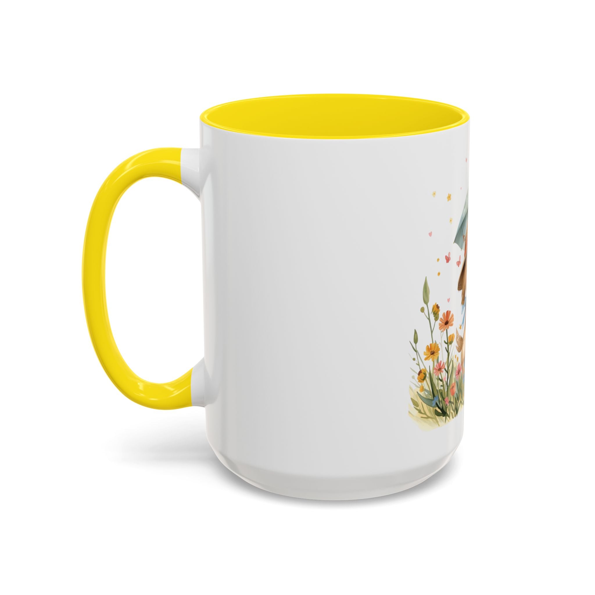 Cute Puppy with Umbrella Coffee Mug — Floral Accent Ceramic Mug (11/15oz)