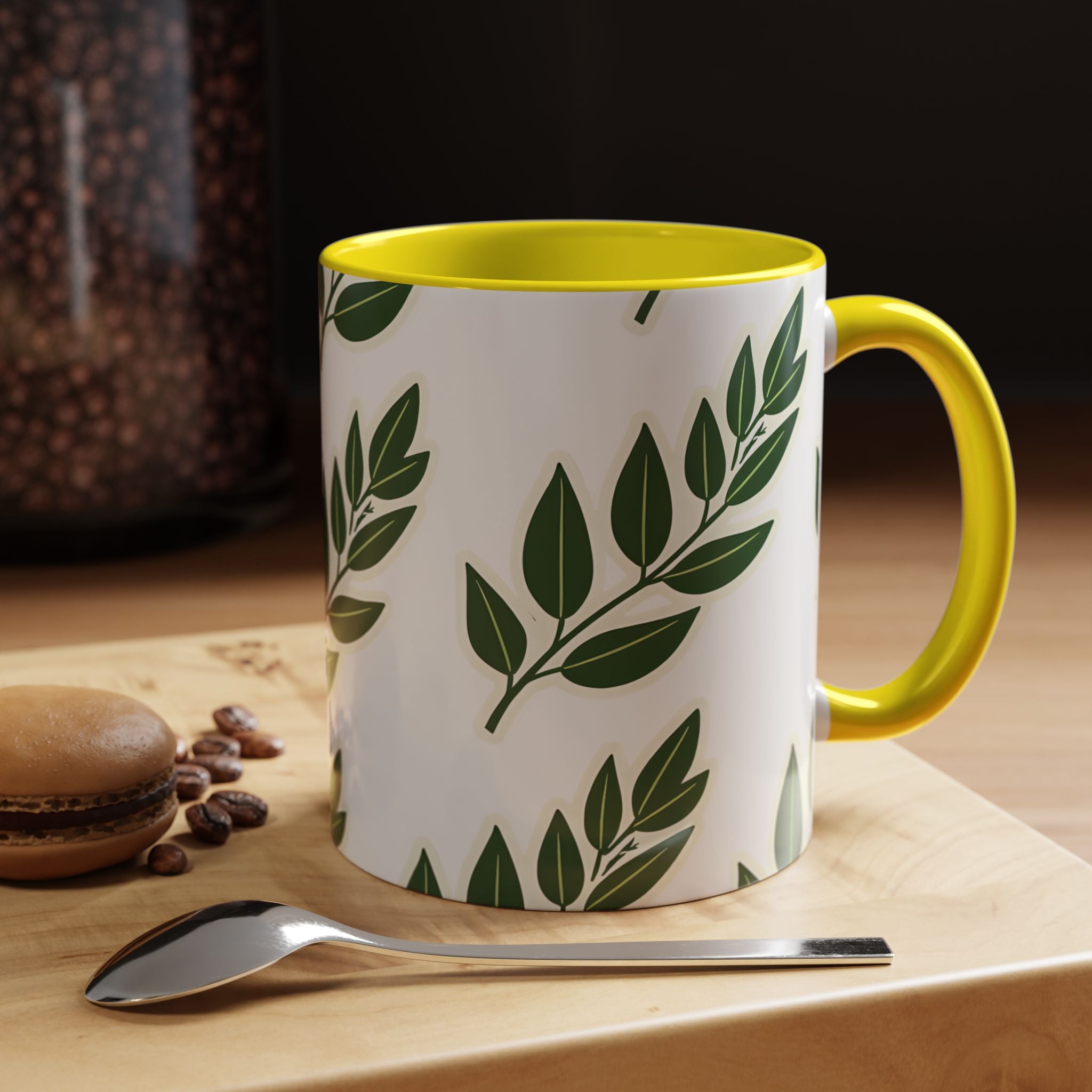 Botanical Leaf Accent Coffee Mug — Green Foliage Ceramic Cup (11/15oz)