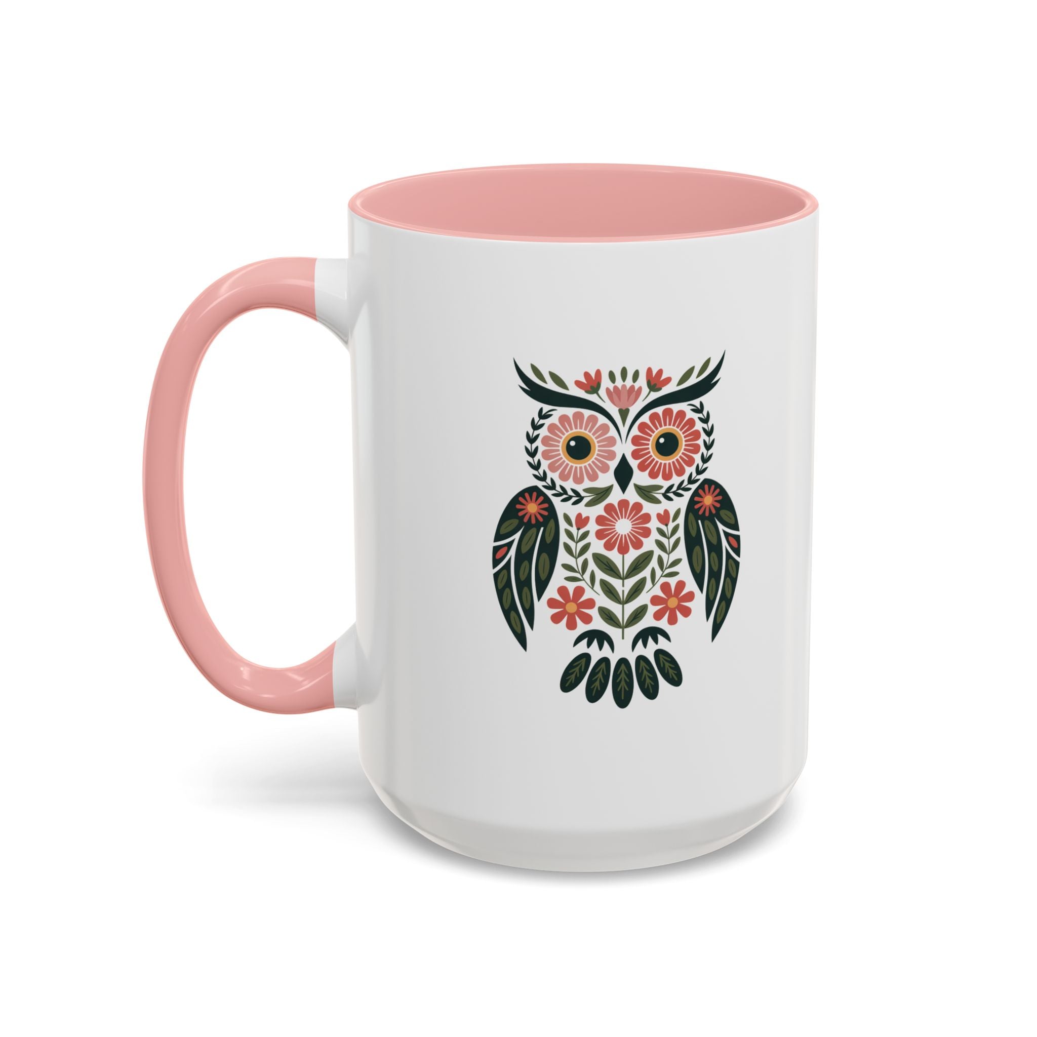 Floral Folk Owl Accent Coffee Mug — 11/15oz
