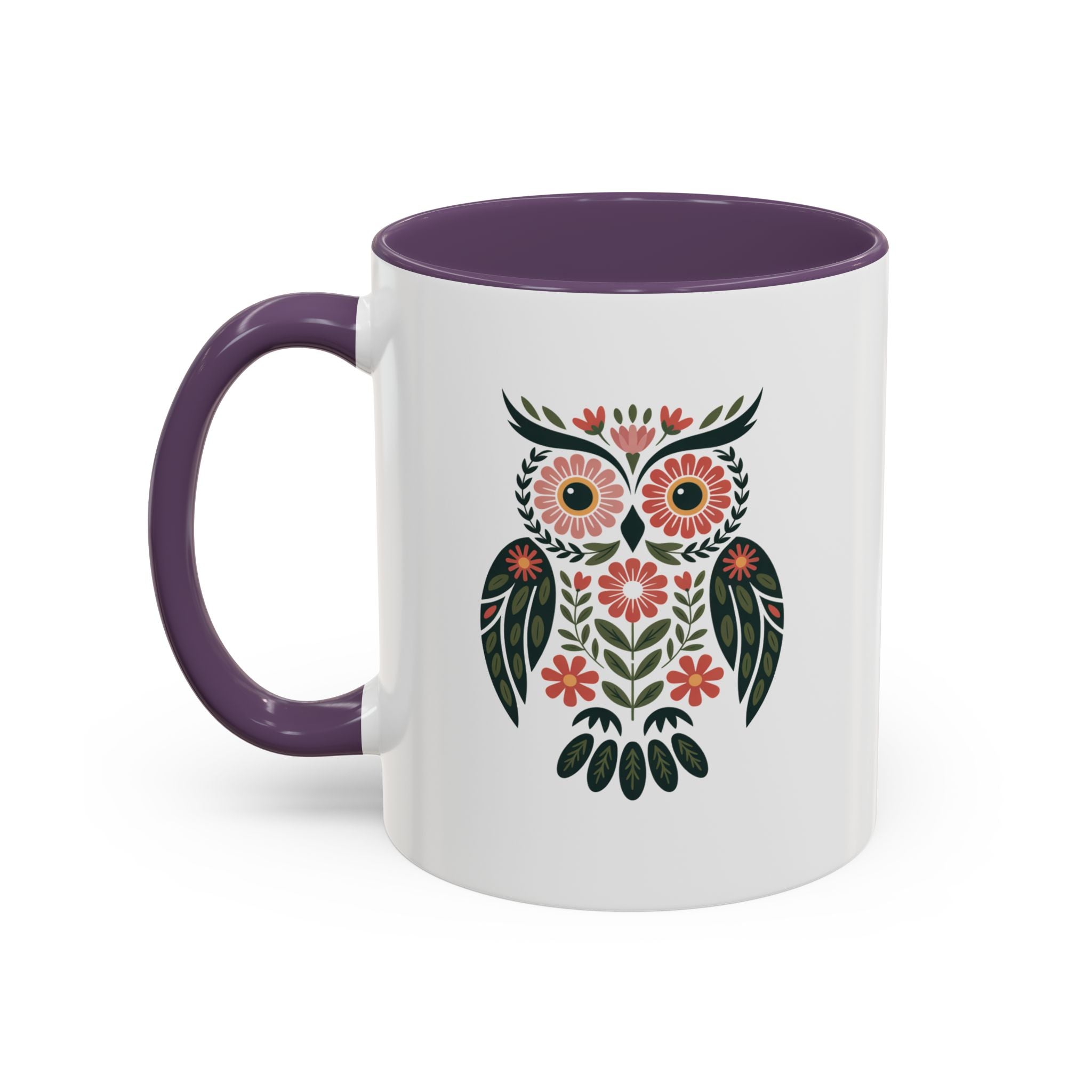 Floral Folk Owl Accent Coffee Mug — 11/15oz