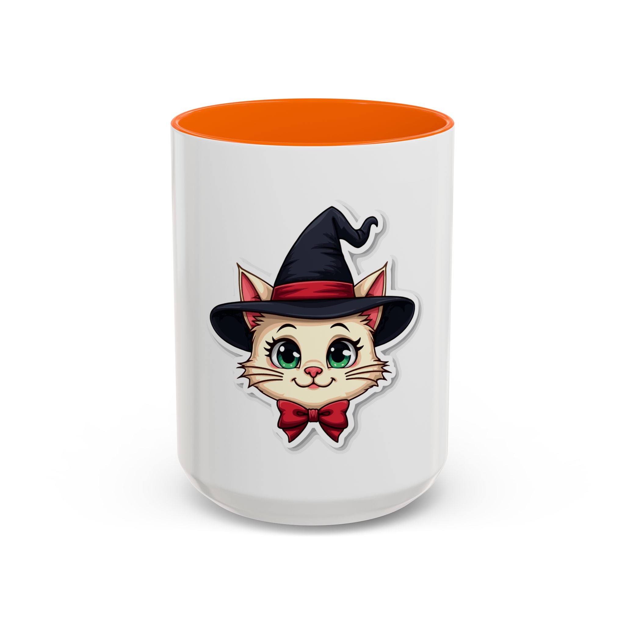 Witch Cat Accent Coffee Mug — Cute Halloween Cat with Witch Hat (11/15oz)