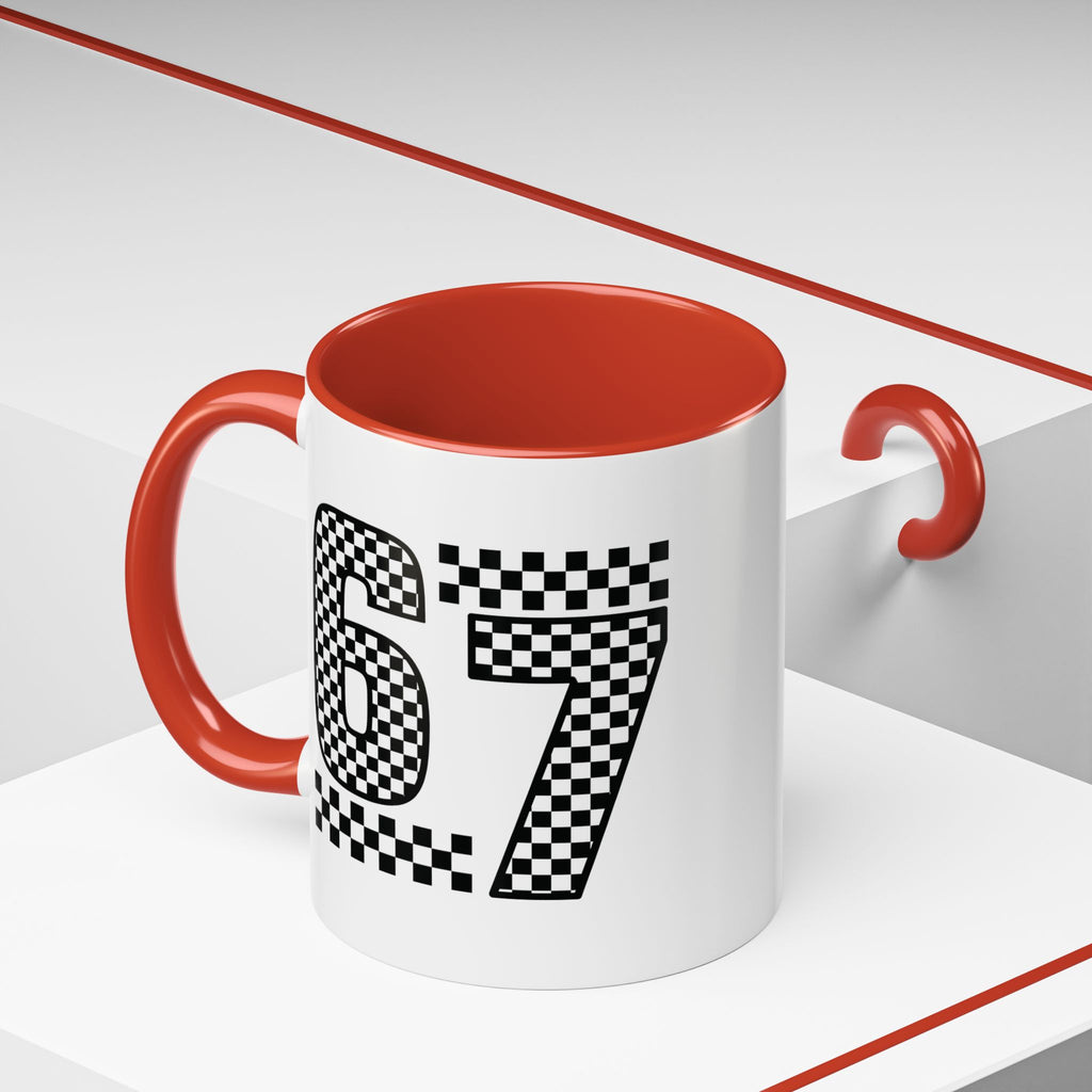 Checkered '67' Accent Coffee Mug — Retro Racing Number Ceramic Mug