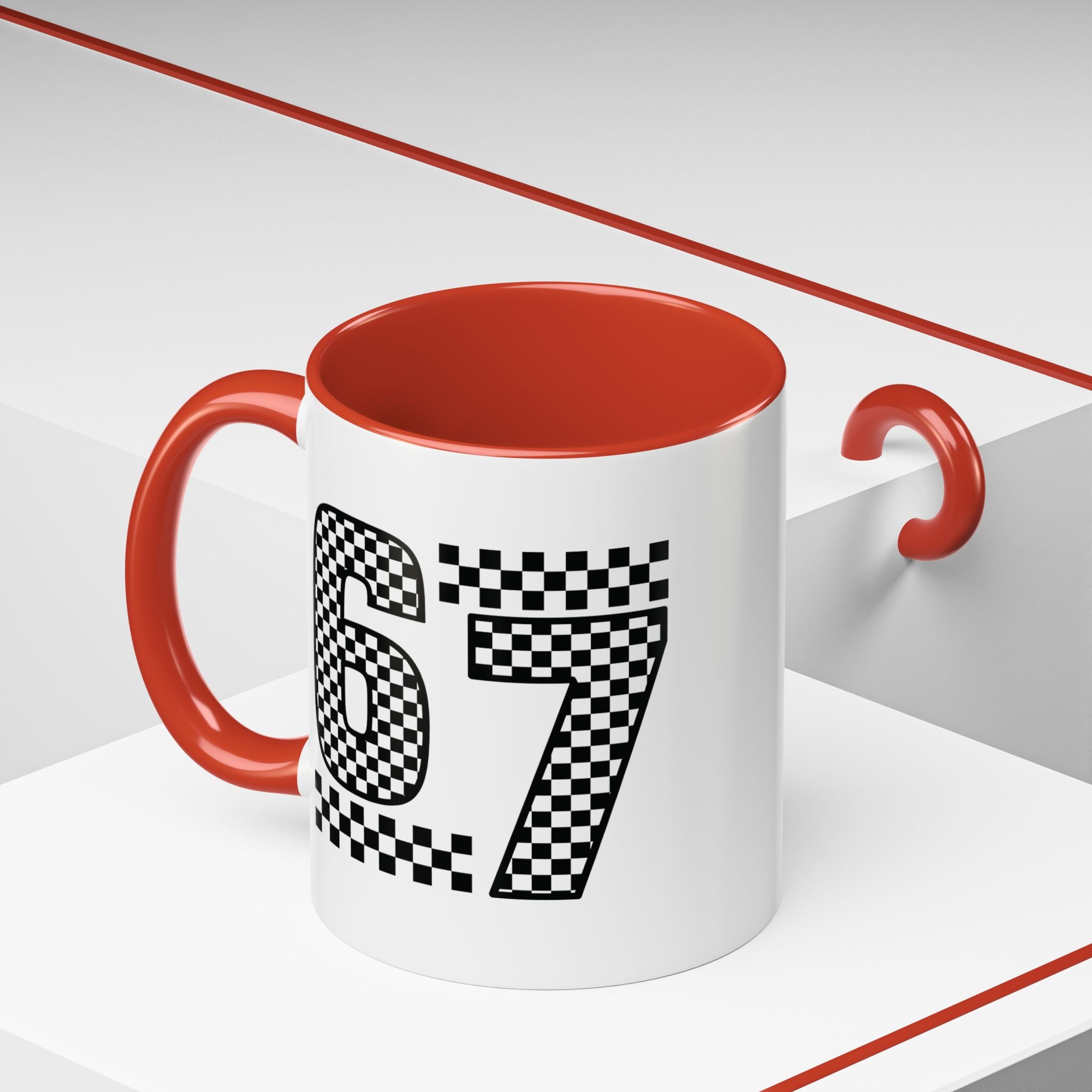 Checkered '67' Accent Coffee Mug — Retro Racing Number Ceramic Mug