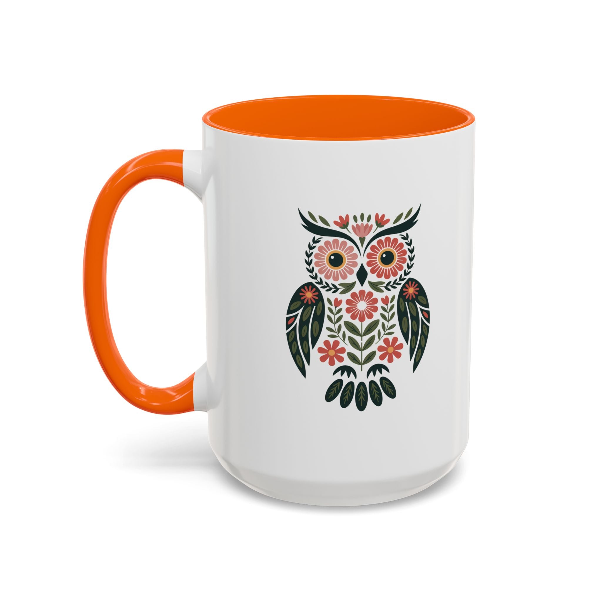 Floral Folk Owl Accent Coffee Mug — 11/15oz