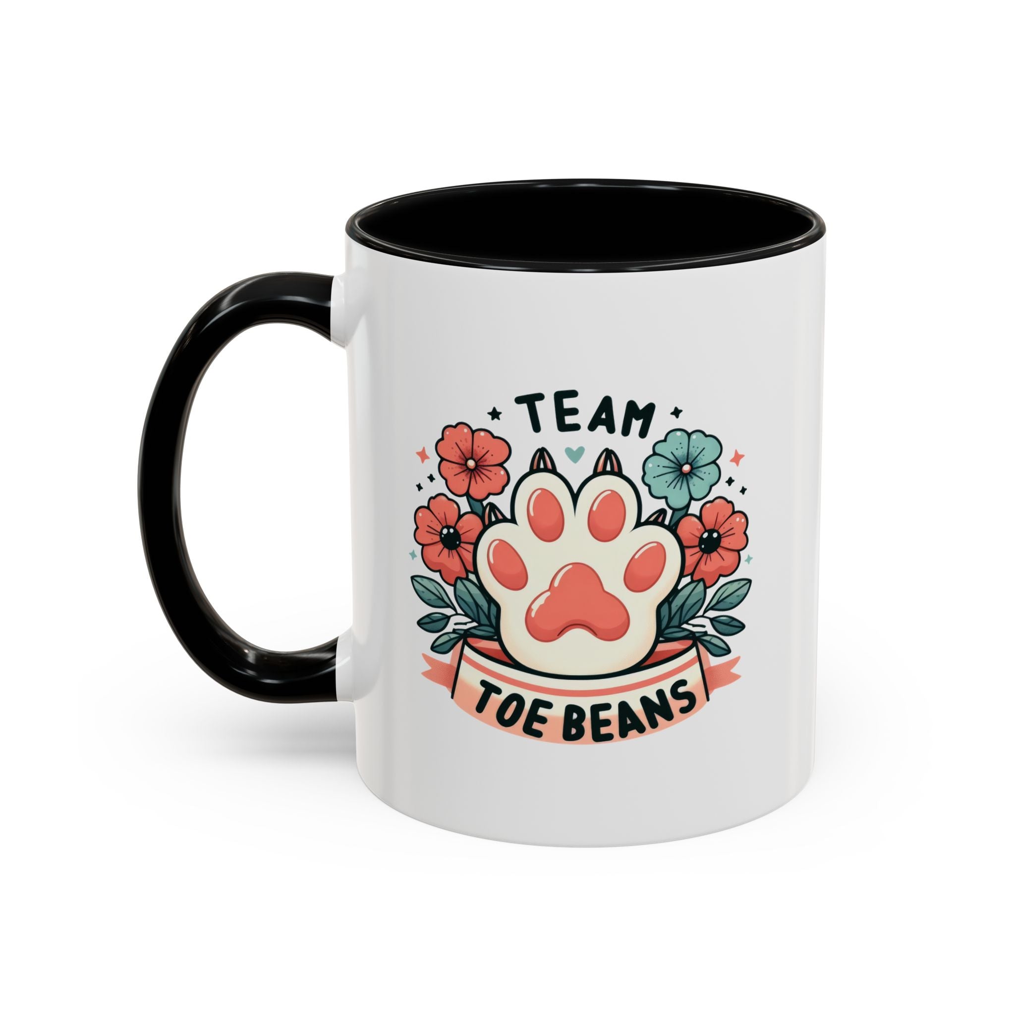 Team Toe Beans Coffee Mug — Cute Paw Print Floral Accent Mug