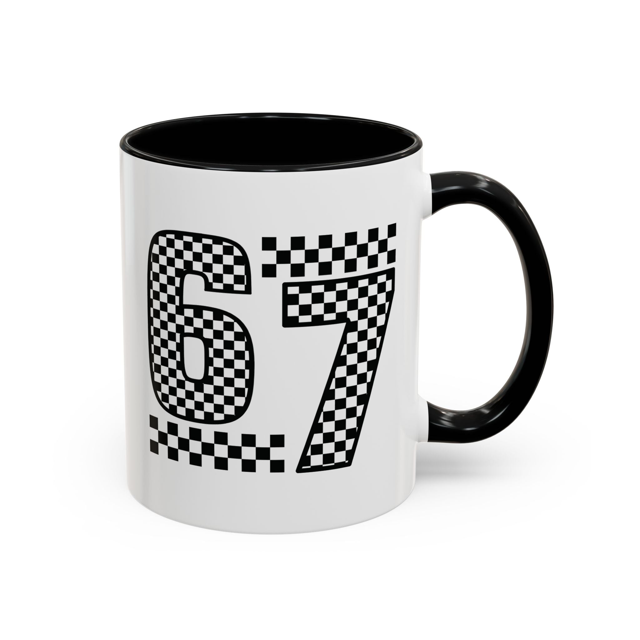 Checkered '67' Accent Coffee Mug — Retro Racing Number Ceramic Mug