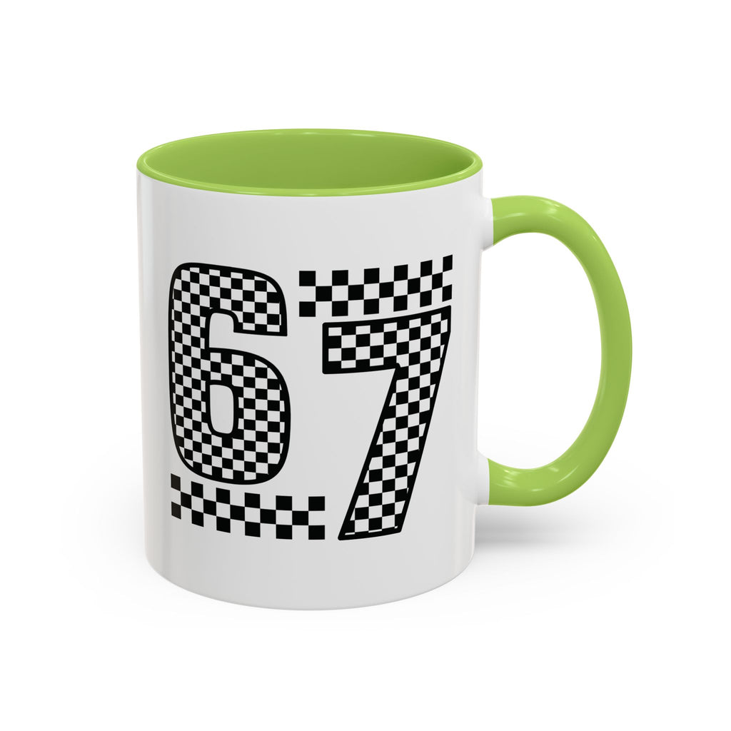 Checkered '67' Accent Coffee Mug — Retro Racing Number Ceramic Mug