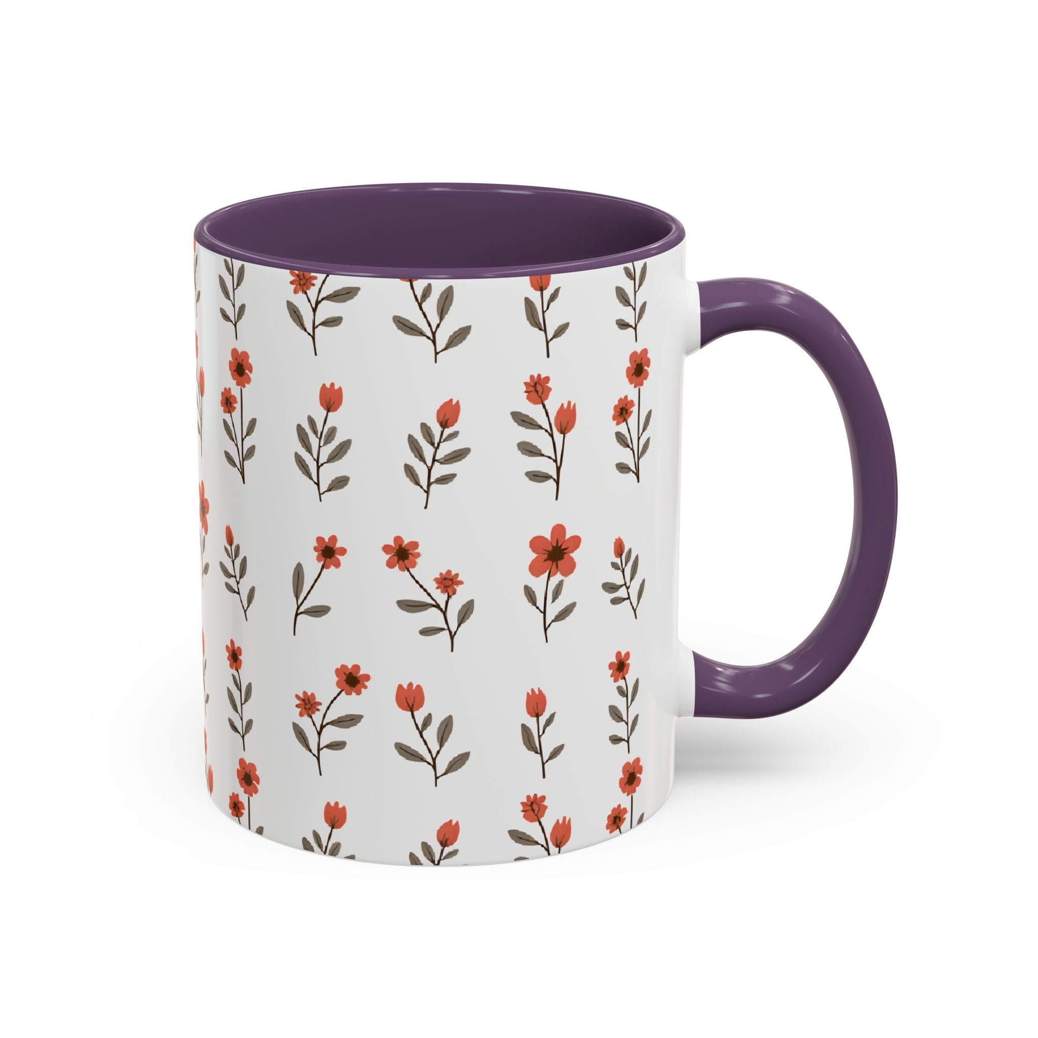 Ceramic printed coffee mug Floral Accent Coffee Mug — Cute Red Wildflower Pattern (11/15oz)