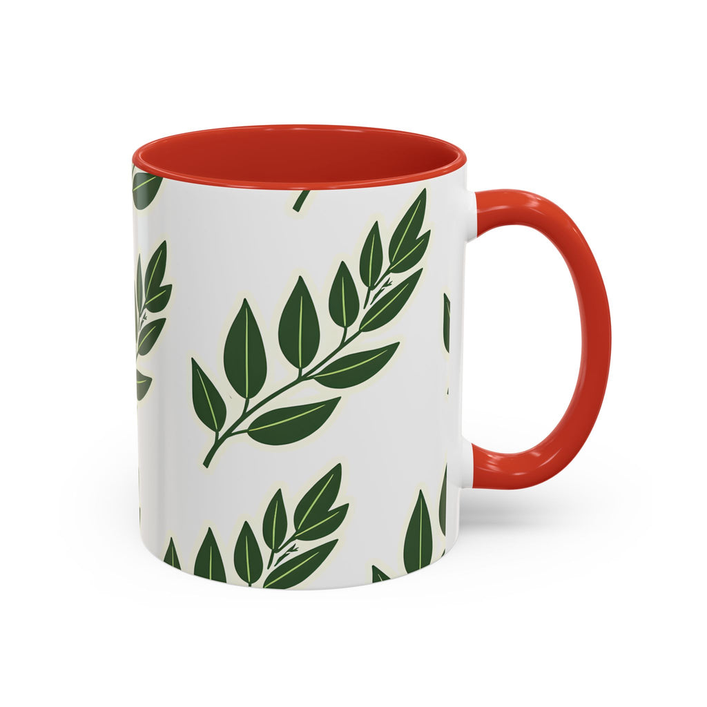 Botanical Leaf Accent Coffee Mug — Green Foliage Ceramic Cup (11/15oz)