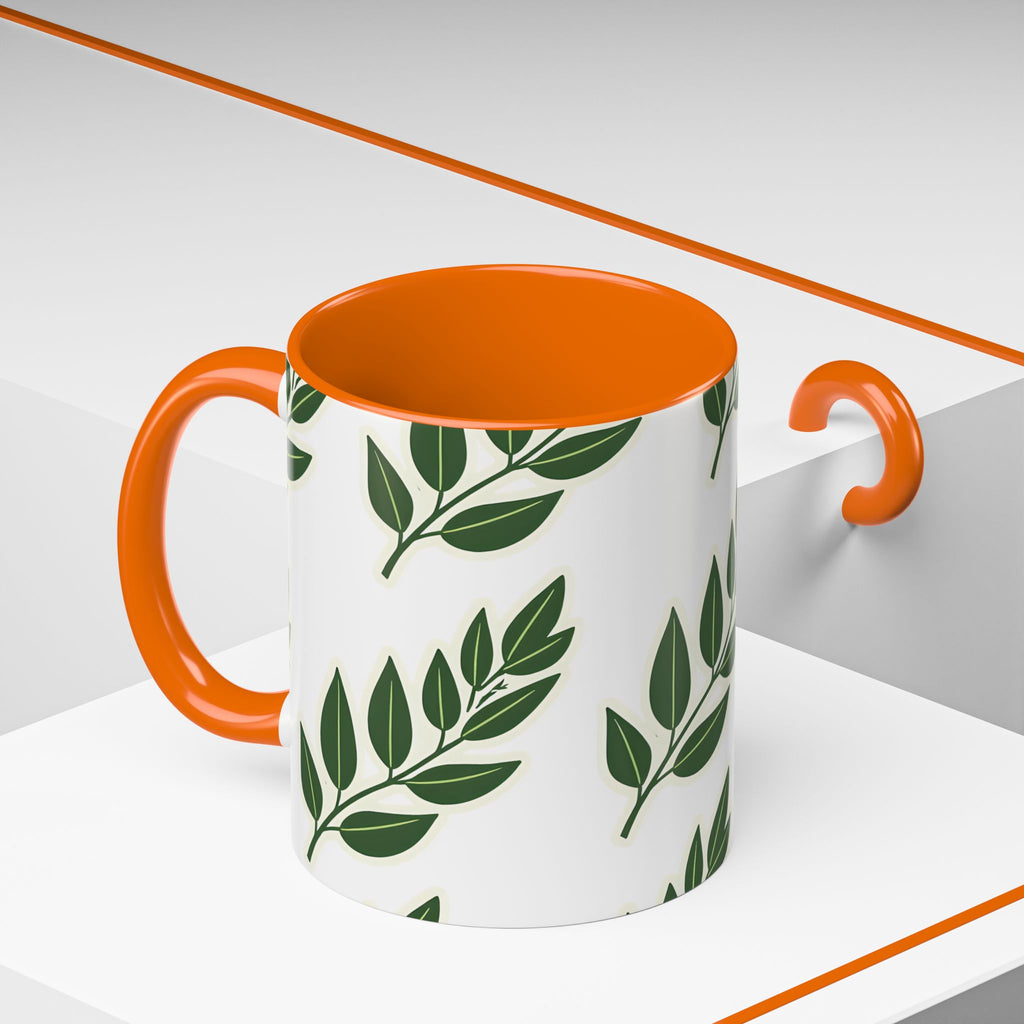 Botanical Leaf Accent Coffee Mug — Green Foliage Ceramic Cup (11/15oz)