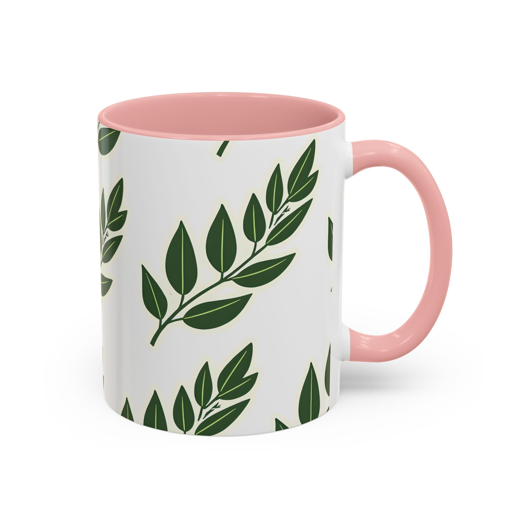 Botanical Leaf Accent Coffee Mug — Green Foliage Ceramic Cup (11/15oz)