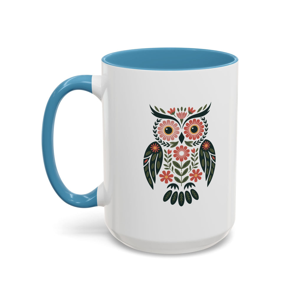 Floral Folk Owl Accent Coffee Mug — 11/15oz