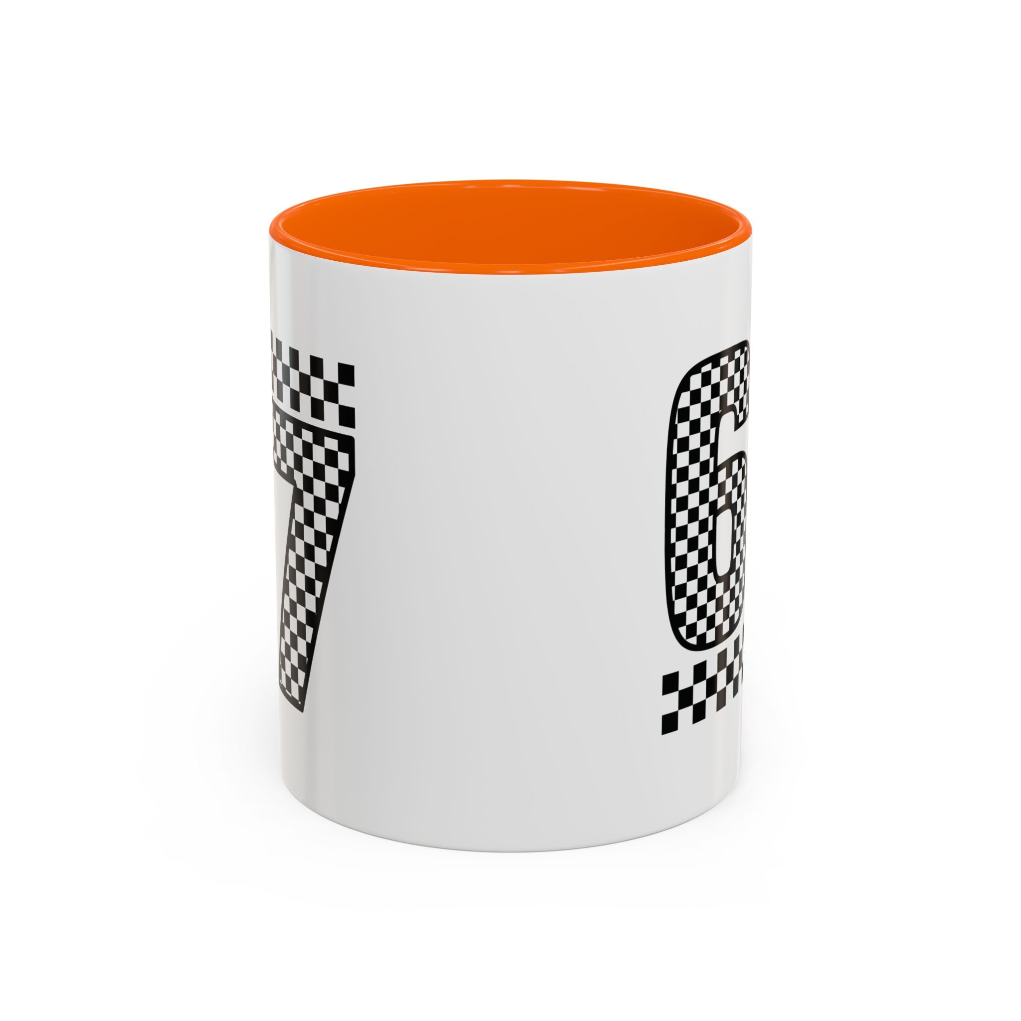 Checkered '67' Accent Coffee Mug — Retro Racing Number Ceramic Mug