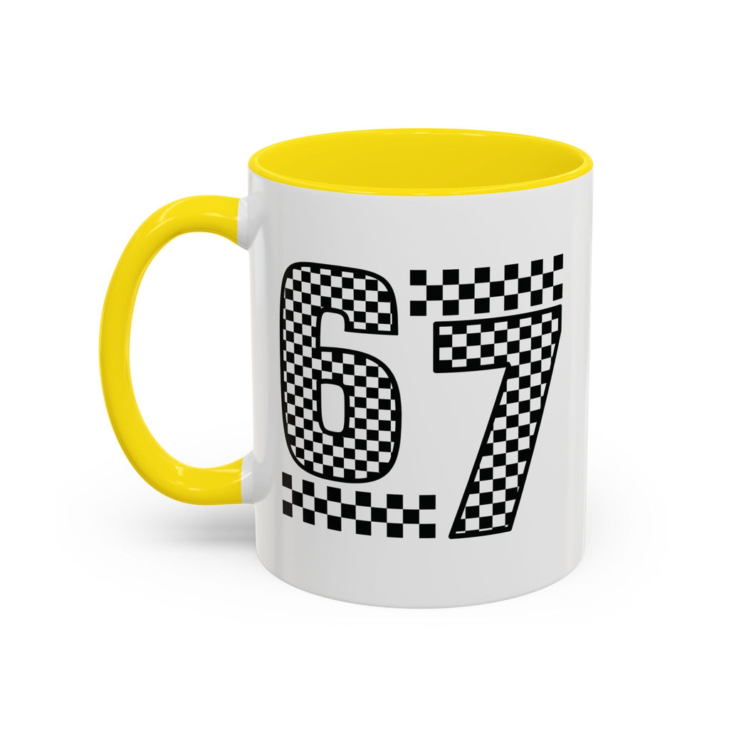 Checkered '67' Accent Coffee Mug — Retro Racing Number Ceramic Mug