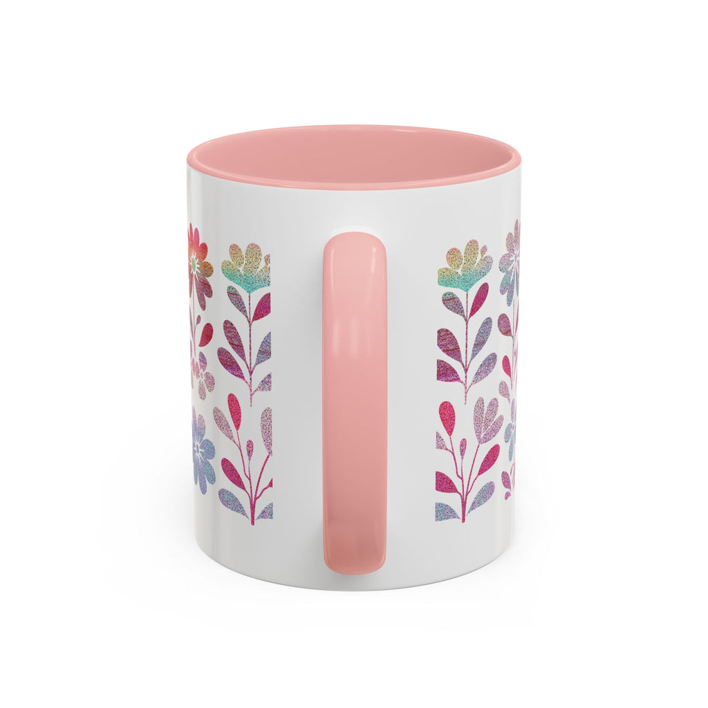 Floral Watercolor Accent Coffee Mug — Pastel Flower Pattern (11/15oz)