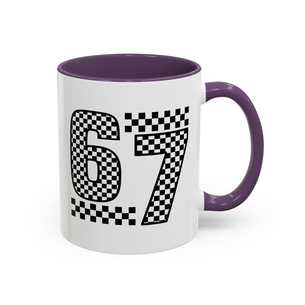 Checkered '67' Accent Coffee Mug — Retro Racing Number Ceramic Mug