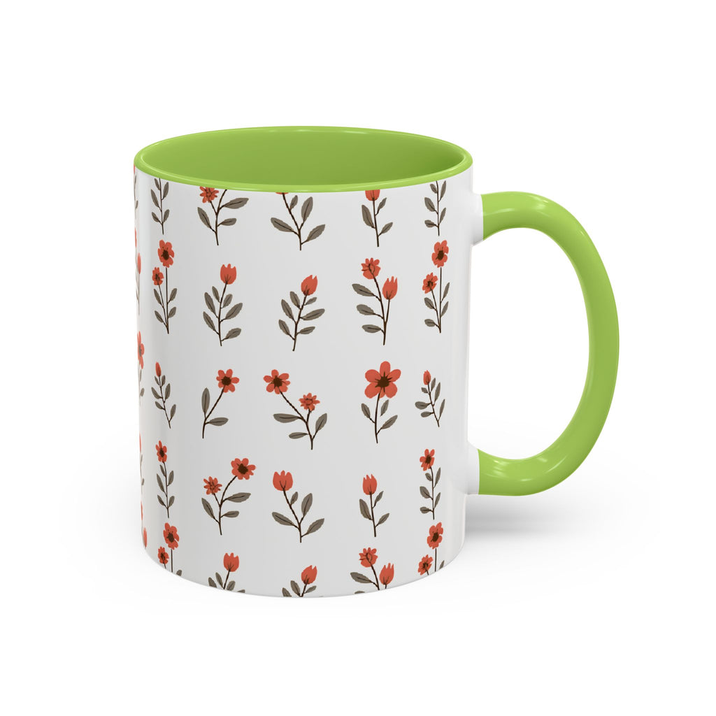 Ceramic printed coffee mug Floral Accent Coffee Mug — Cute Red Wildflower Pattern (11/15oz)