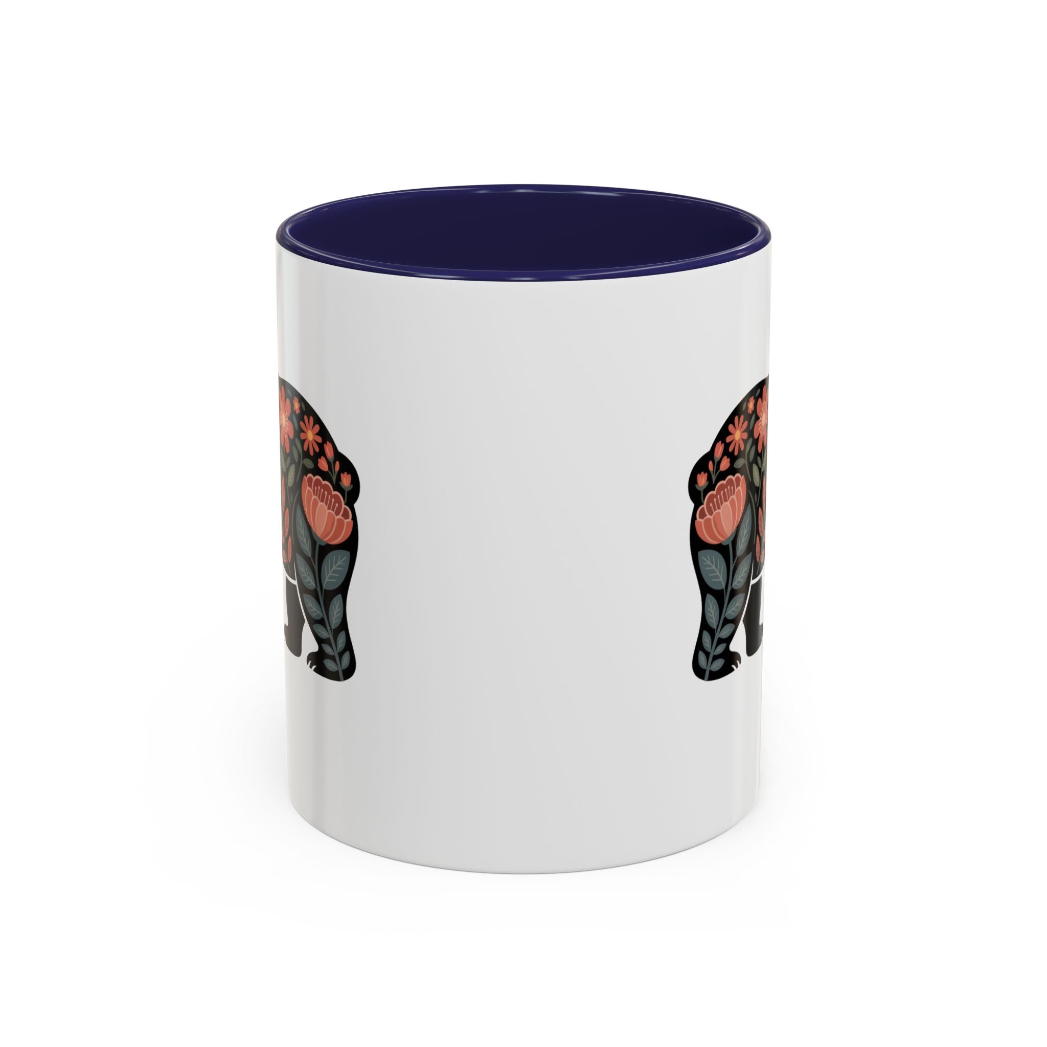 Floral Bear Accent Coffee Mug – 11/15oz Decorative Floral Animal Ceramic Mug