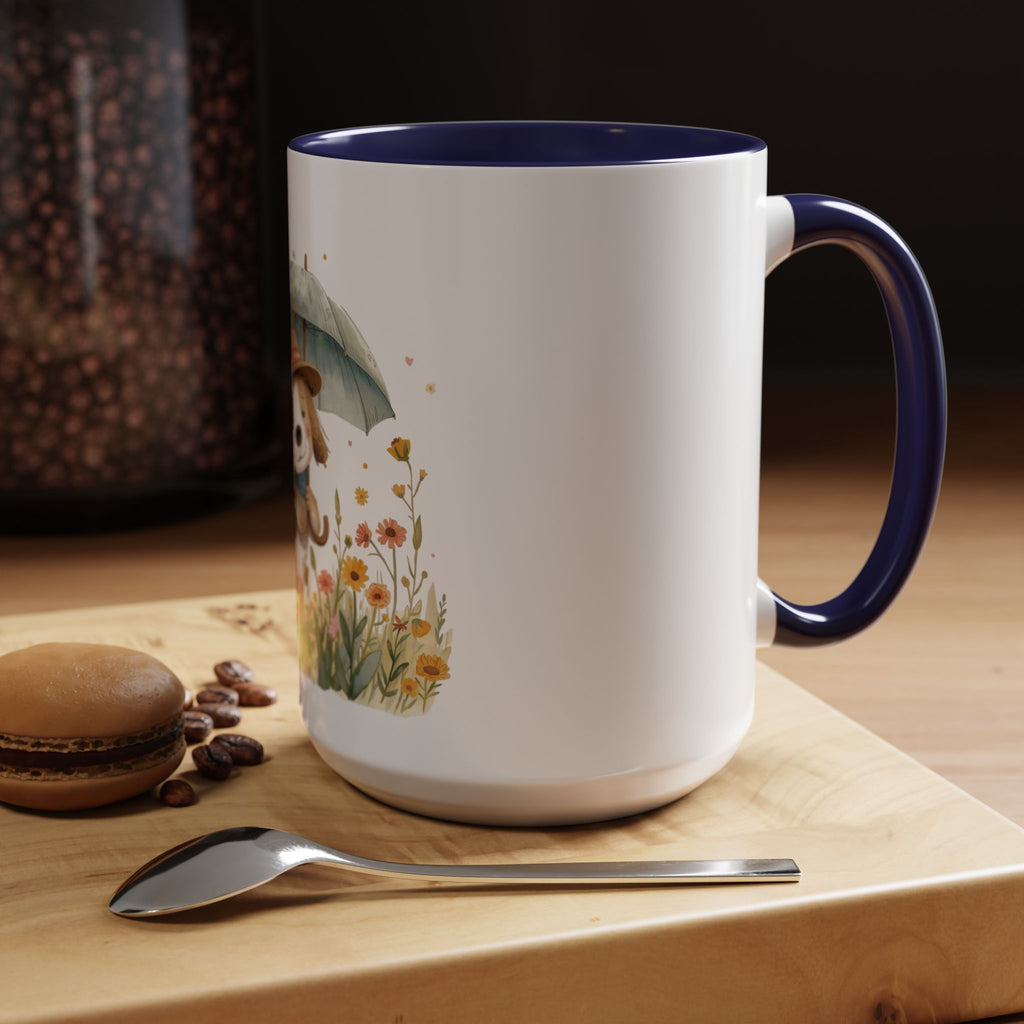 Cute Puppy with Umbrella Coffee Mug — Floral Accent Ceramic Mug (11/15oz)