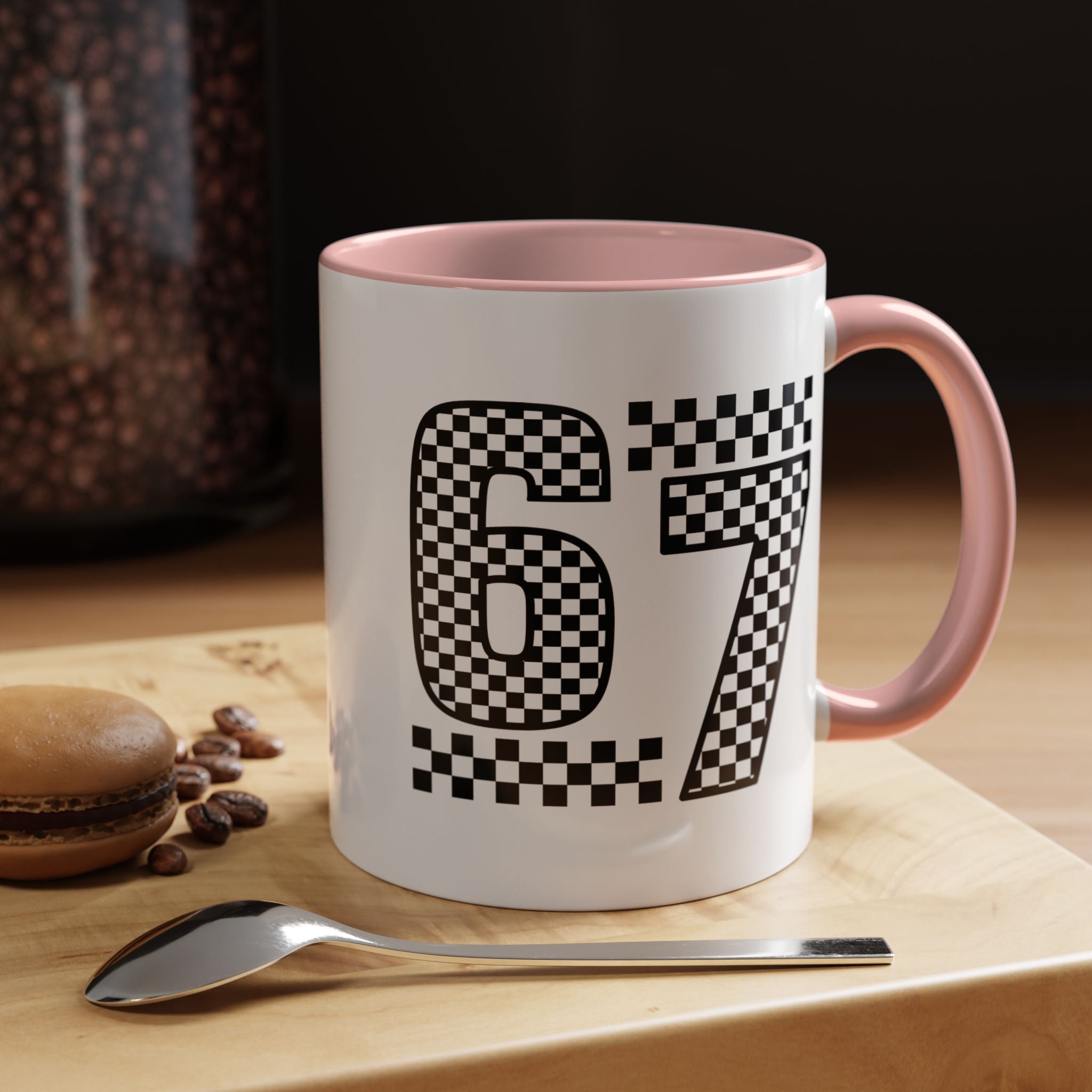 Checkered '67' Accent Coffee Mug — Retro Racing Number Ceramic Mug