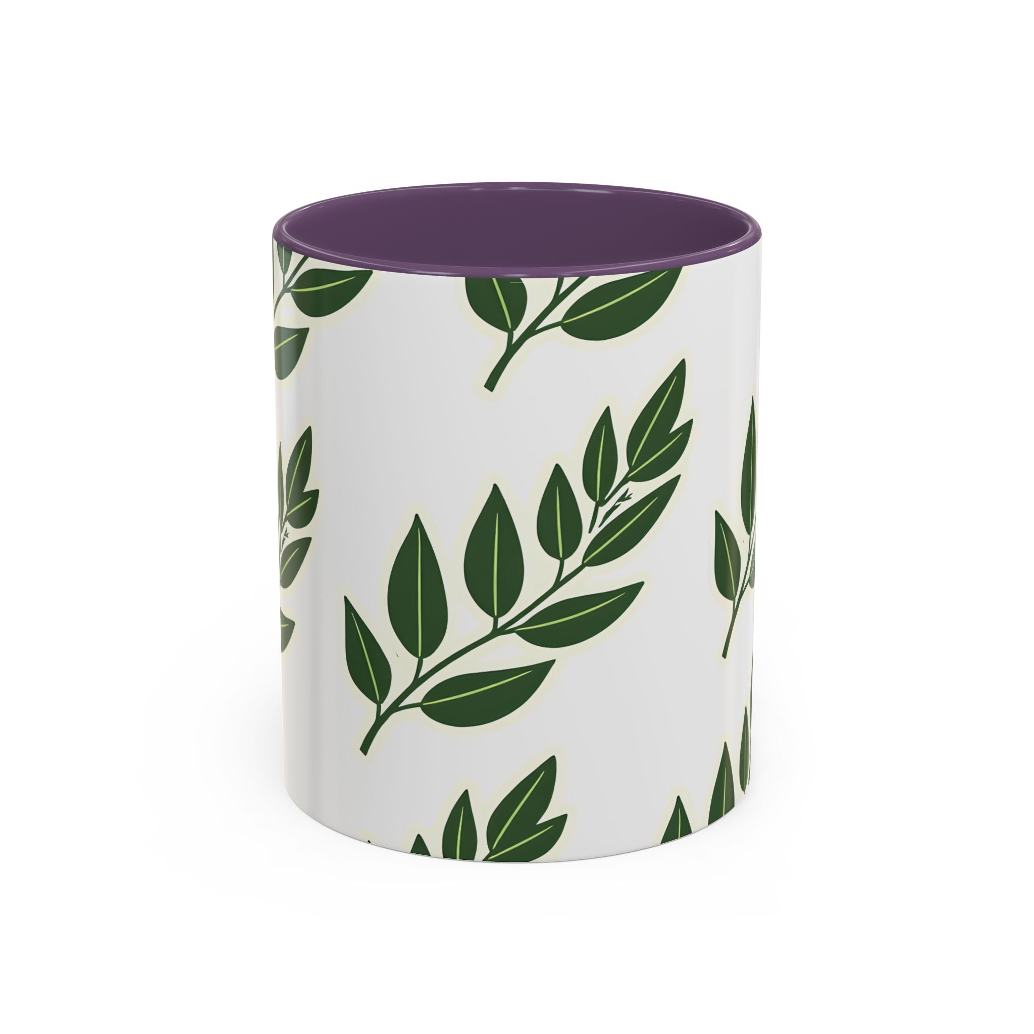 Botanical Leaf Accent Coffee Mug — Green Foliage Ceramic Cup (11/15oz)
