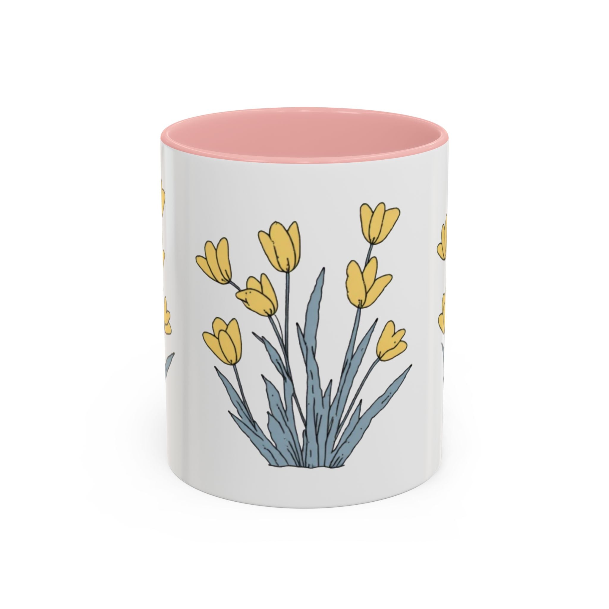Yellow Tulip Floral Coffee Mug — Spring Accent Ceramic Mug (11/15oz)
