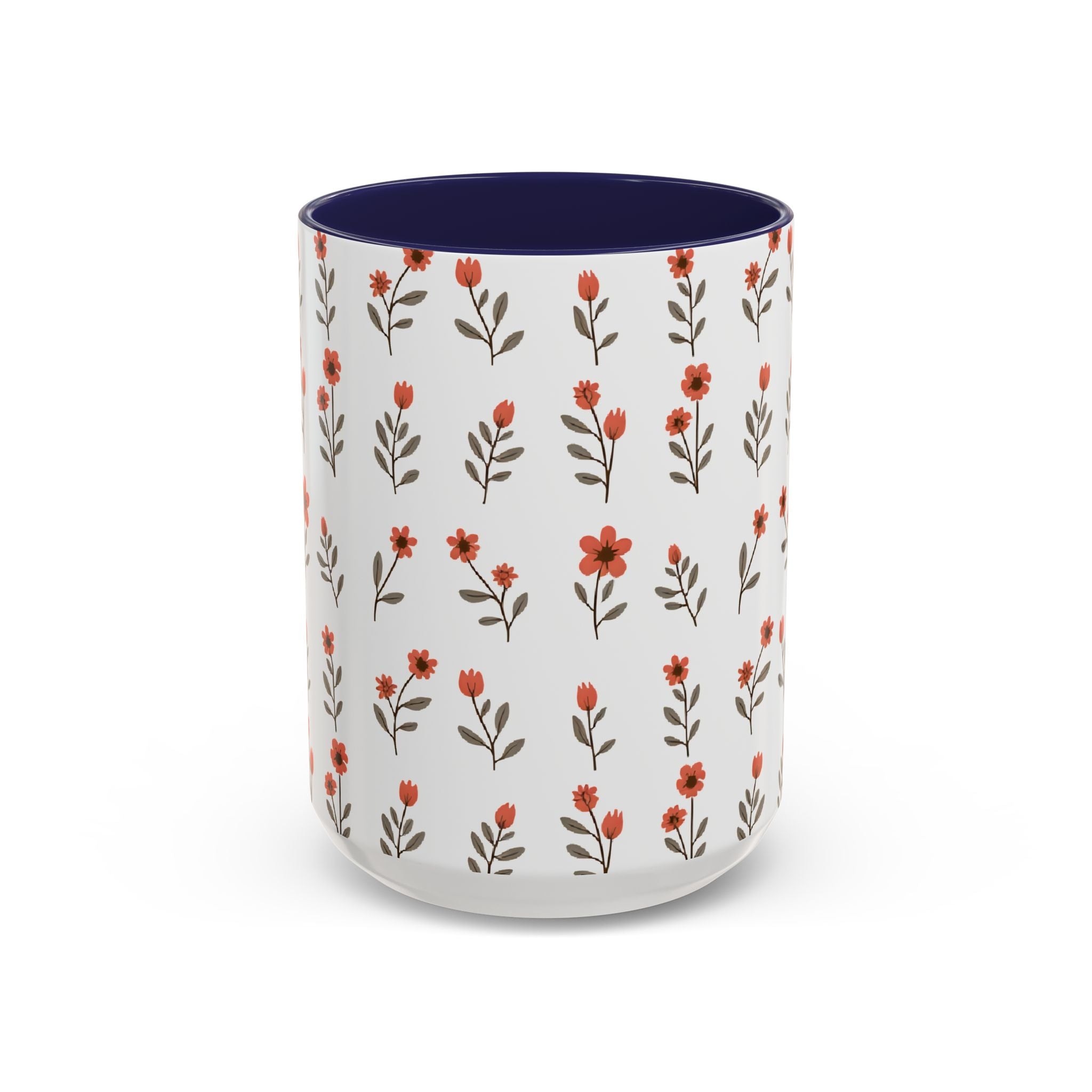 Ceramic printed coffee mug Floral Accent Coffee Mug — Cute Red Wildflower Pattern (11/15oz)