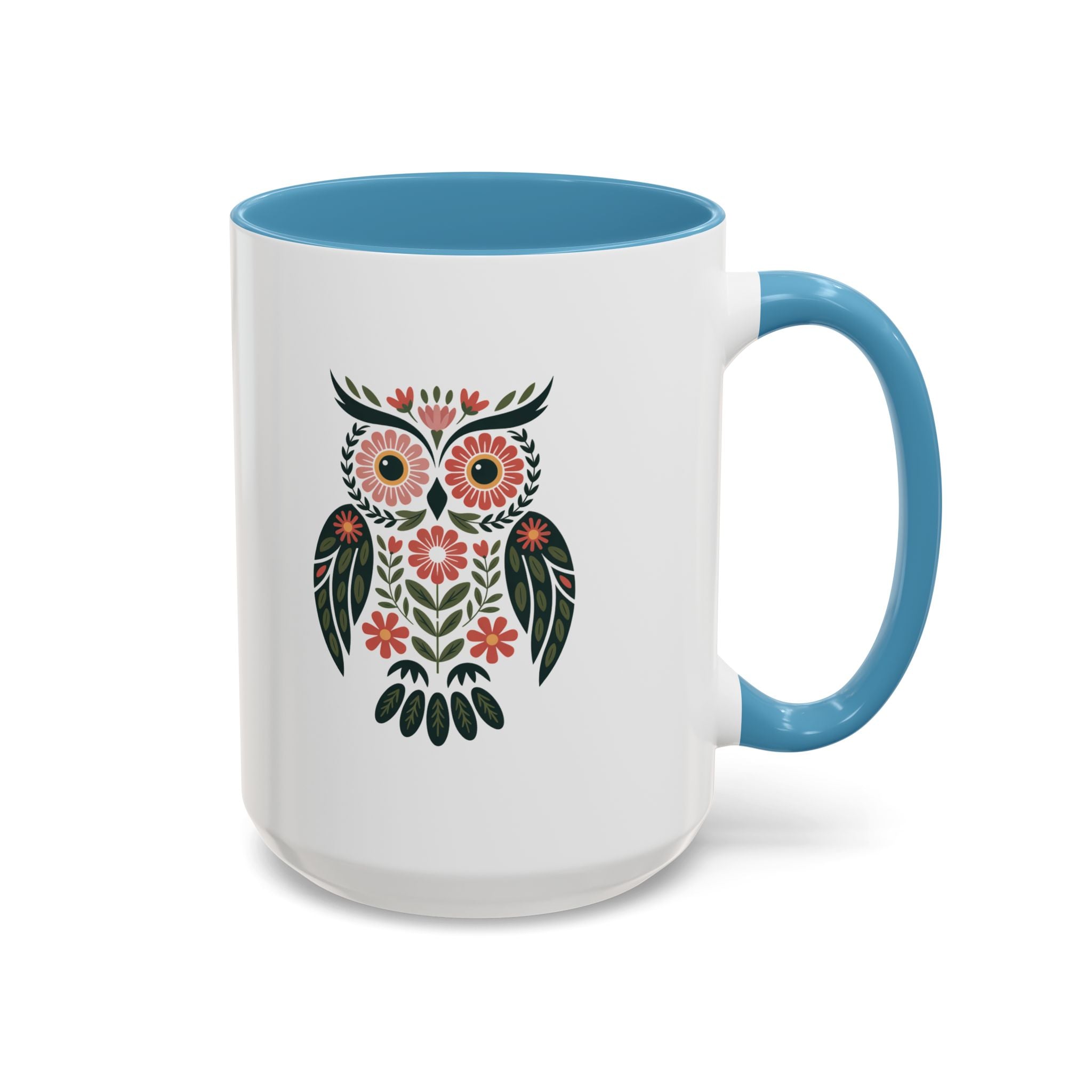 Floral Folk Owl Accent Coffee Mug — 11/15oz