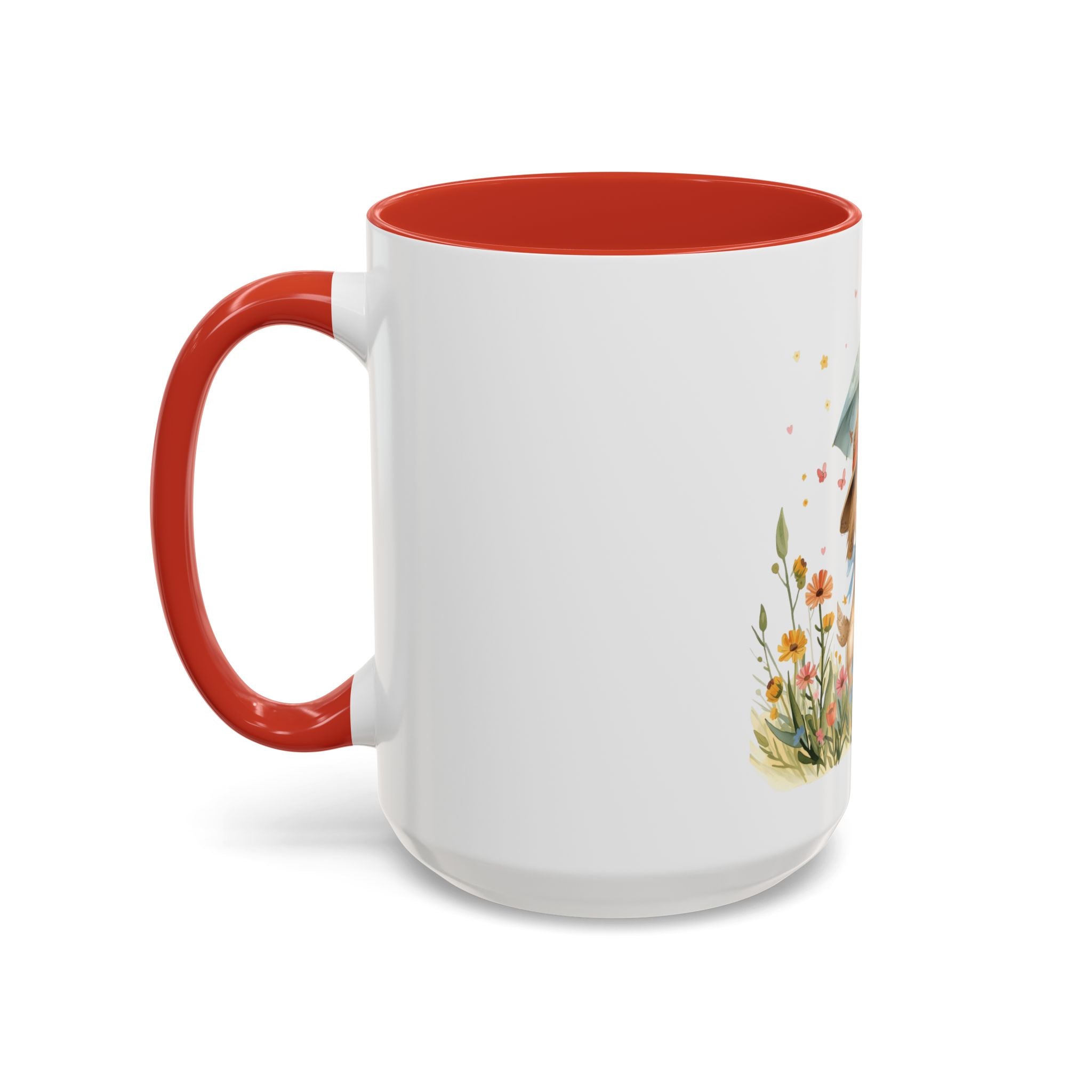 Cute Puppy with Umbrella Coffee Mug — Floral Accent Ceramic Mug (11/15oz)
