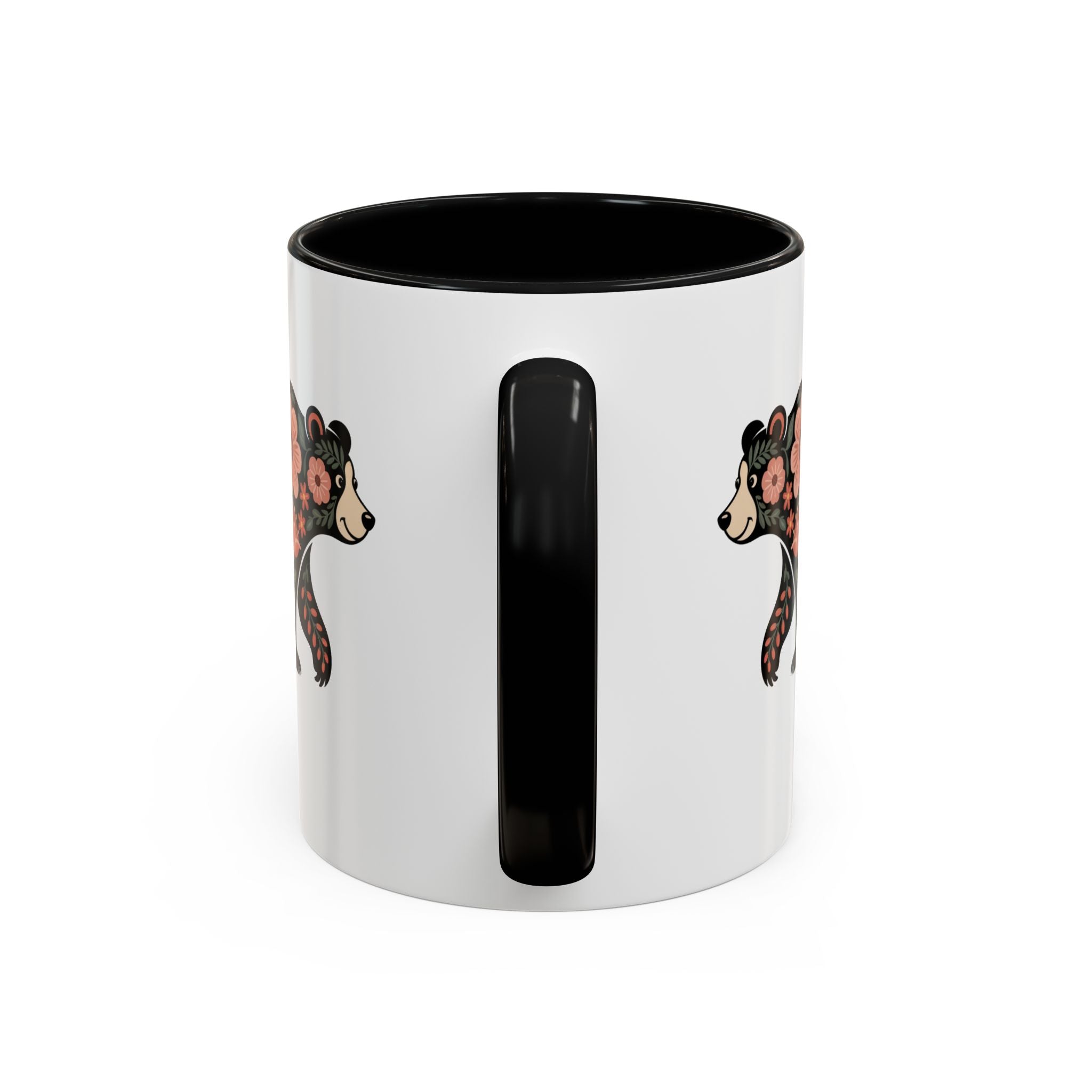 Floral Bear Accent Coffee Mug – 11/15oz Decorative Floral Animal Ceramic Mug