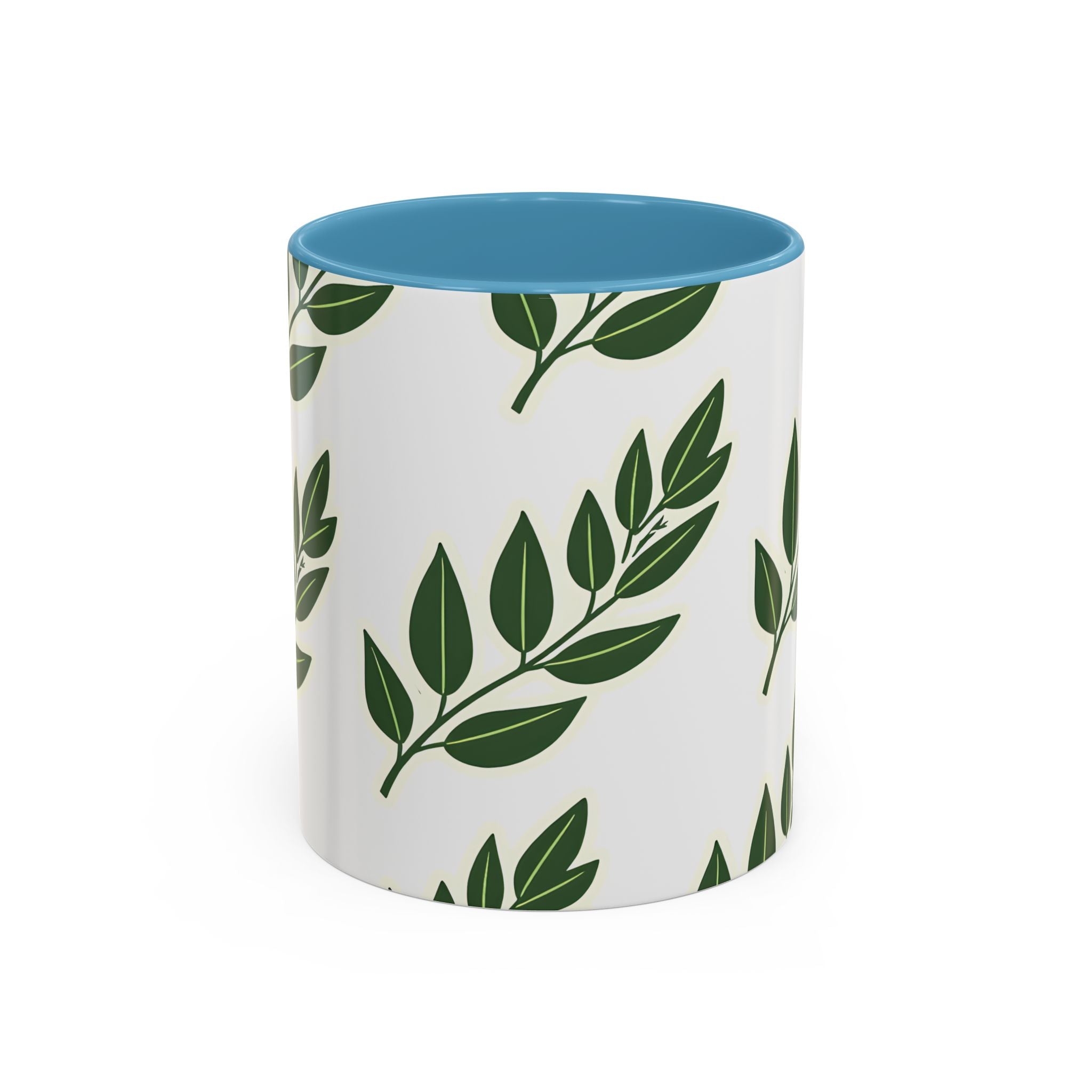 Botanical Leaf Accent Coffee Mug — Green Foliage Ceramic Cup (11/15oz)