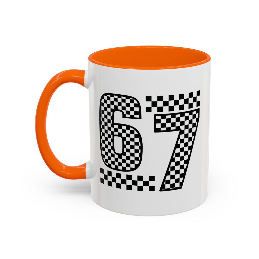 Checkered '67' Accent Coffee Mug — Retro Racing Number Ceramic Mug