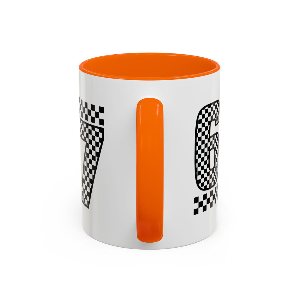 Checkered '67' Accent Coffee Mug — Retro Racing Number Ceramic Mug