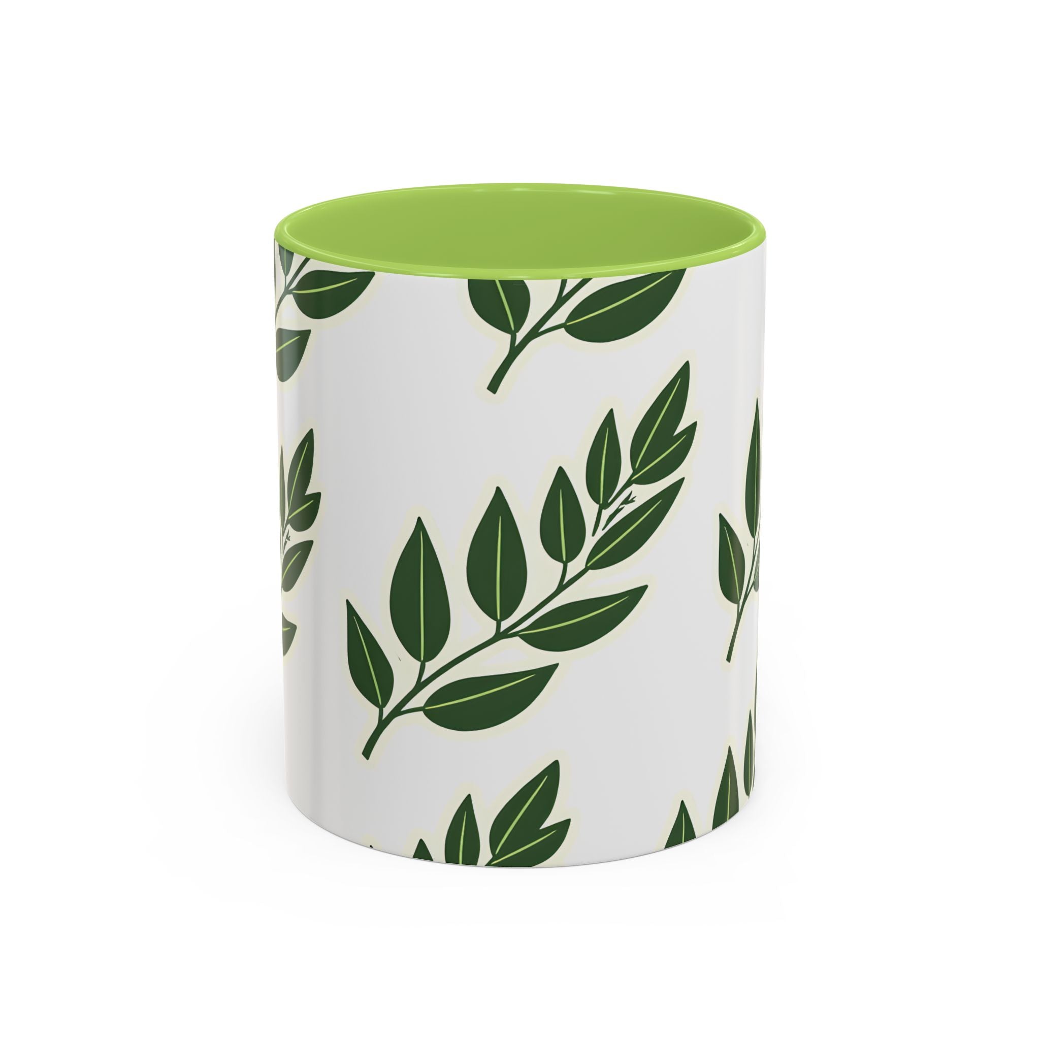 Botanical Leaf Accent Coffee Mug — Green Foliage Ceramic Cup (11/15oz)