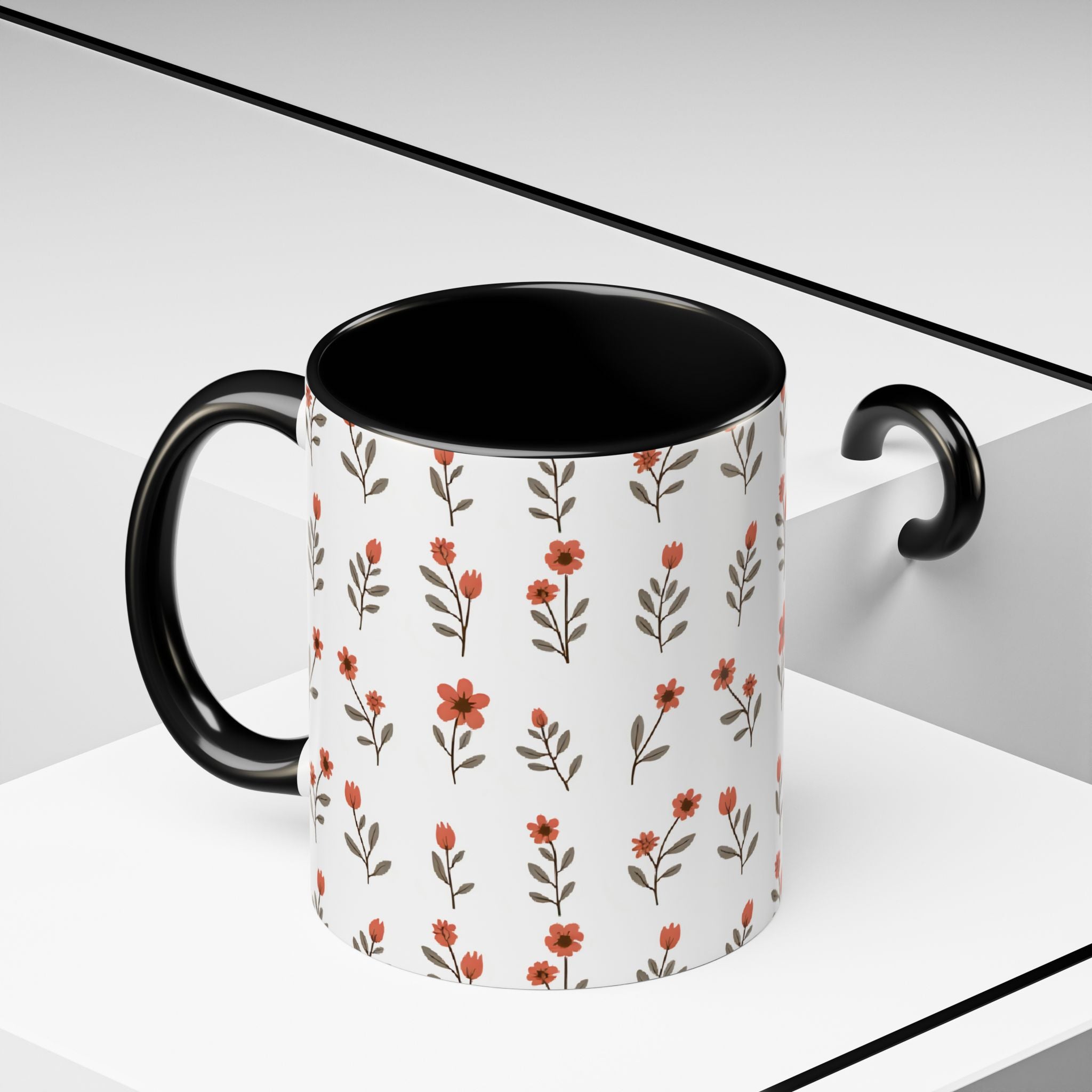 Ceramic printed coffee mug Floral Accent Coffee Mug — Cute Red Wildflower Pattern (11/15oz)