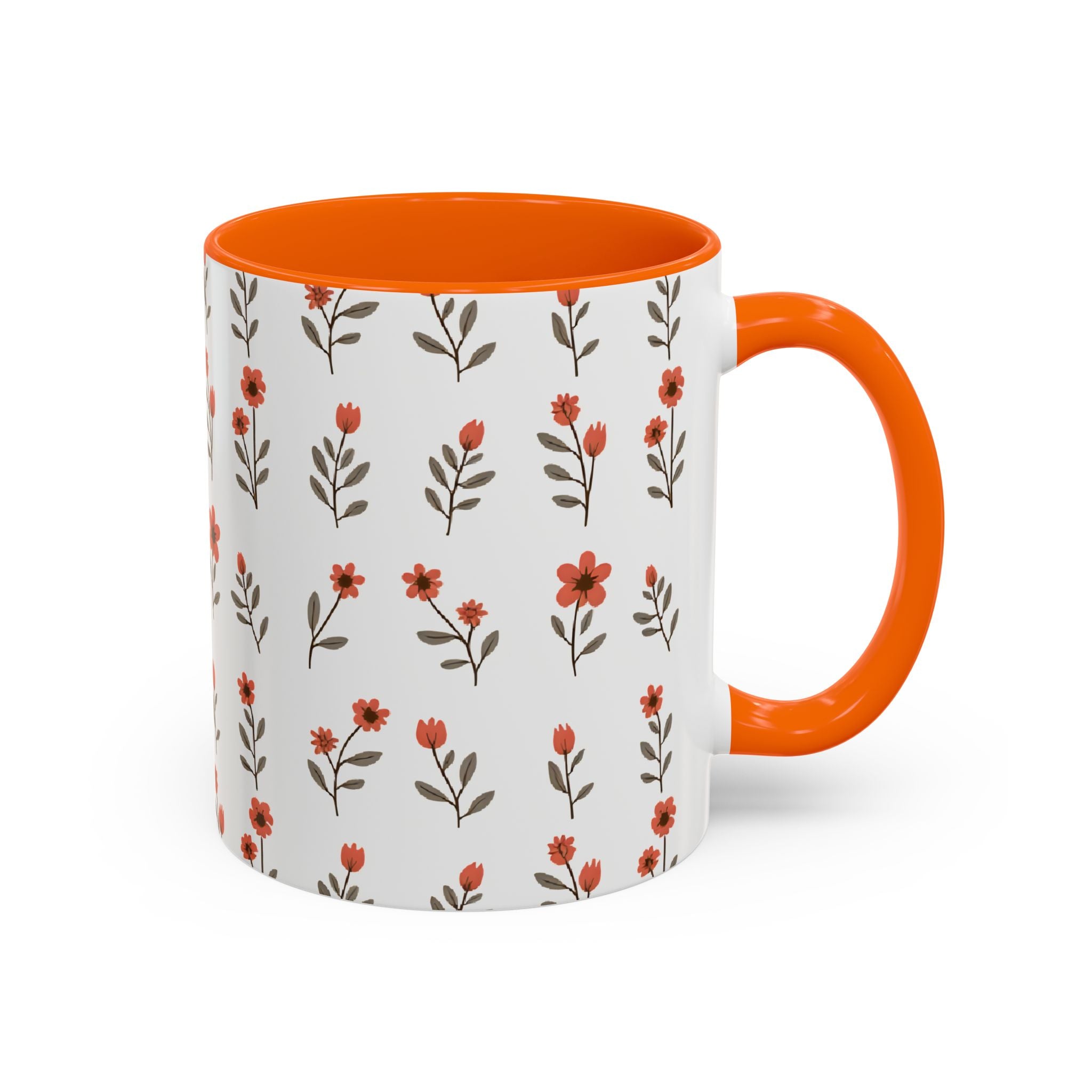 Ceramic printed coffee mug Floral Accent Coffee Mug — Cute Red Wildflower Pattern (11/15oz)