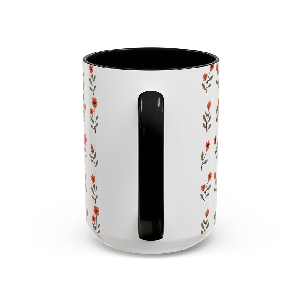 Ceramic printed coffee mug Floral Accent Coffee Mug — Cute Red Wildflower Pattern (11/15oz)