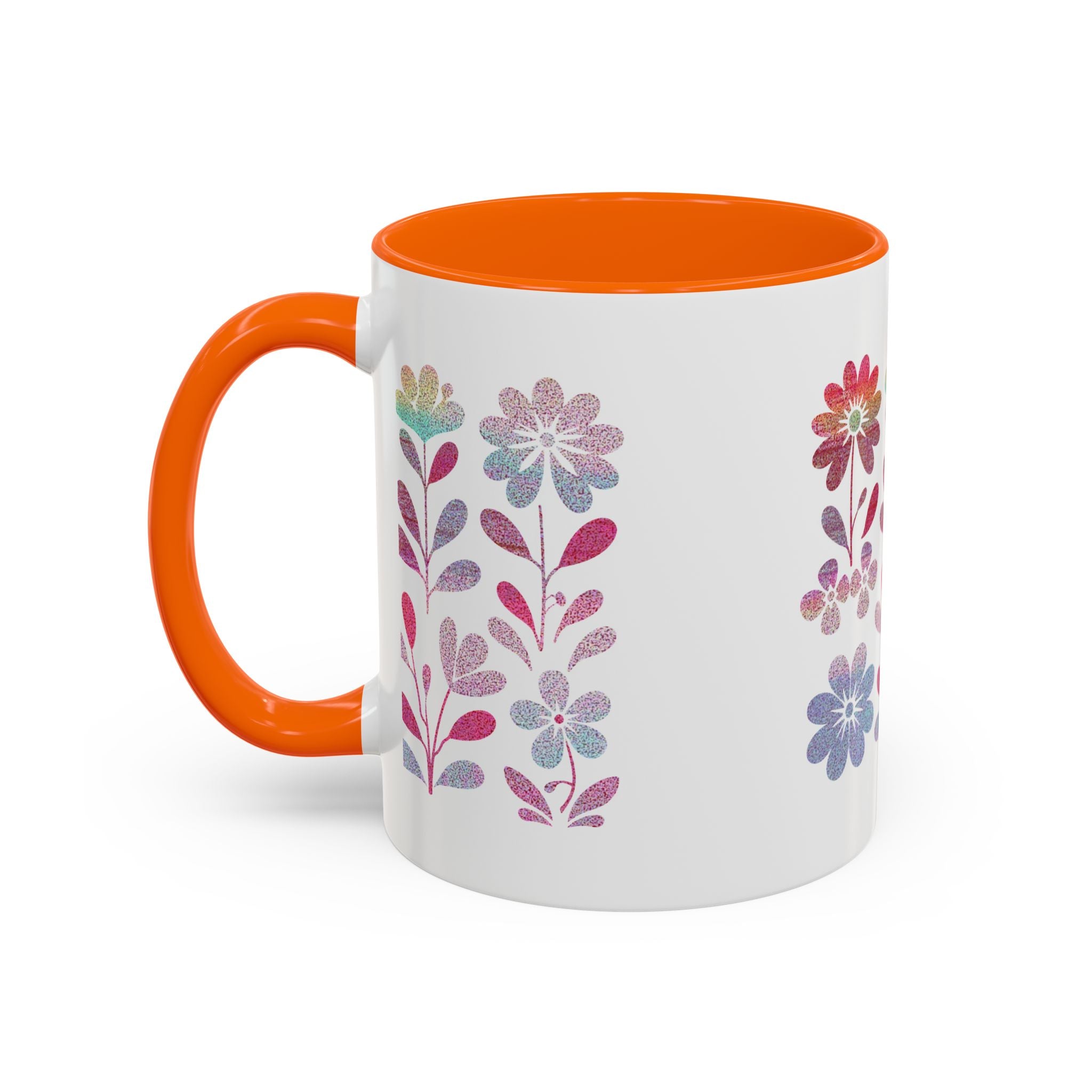 Floral Watercolor Accent Coffee Mug — Pastel Flower Pattern (11/15oz)