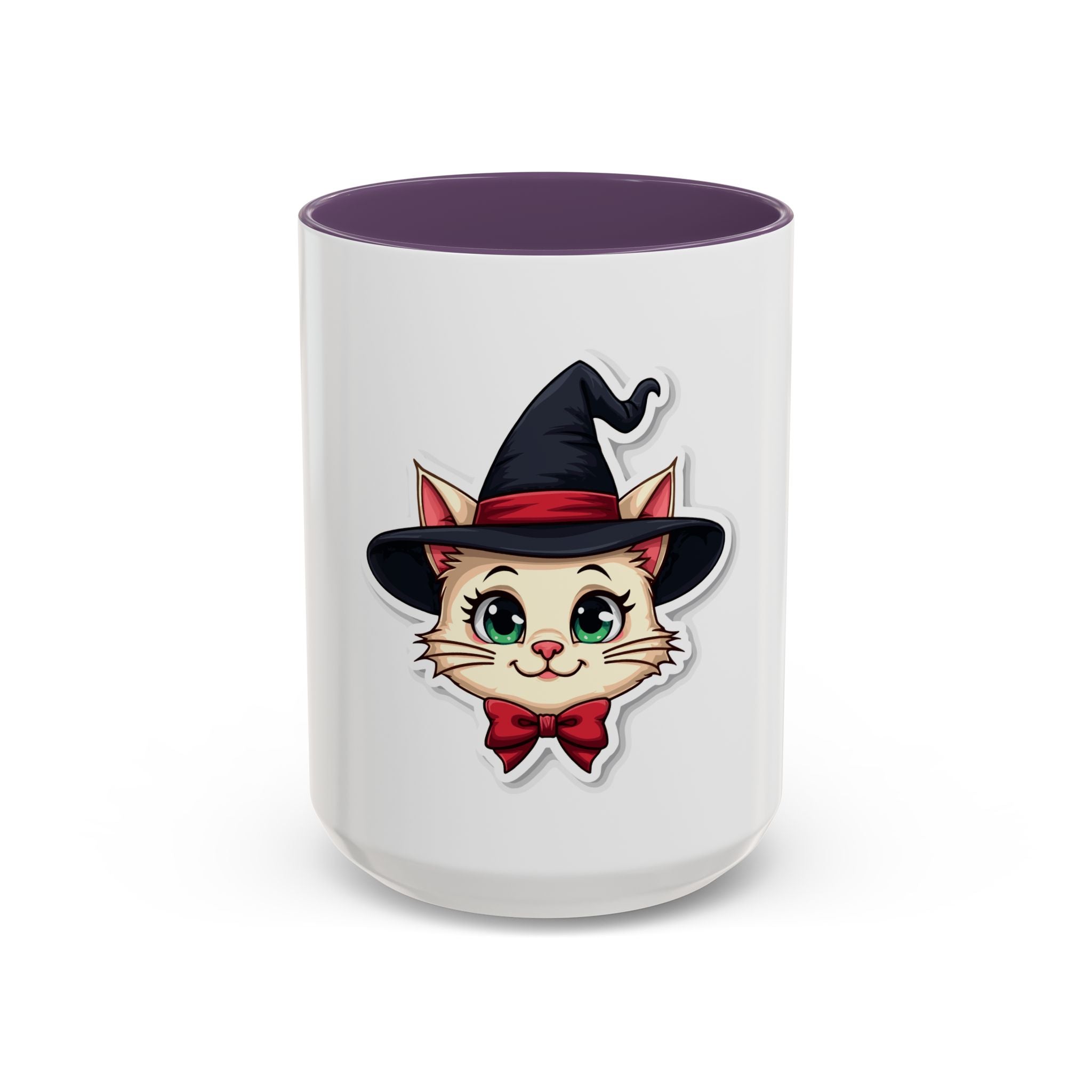 Witch Cat Accent Coffee Mug — Cute Halloween Cat with Witch Hat (11/15oz)