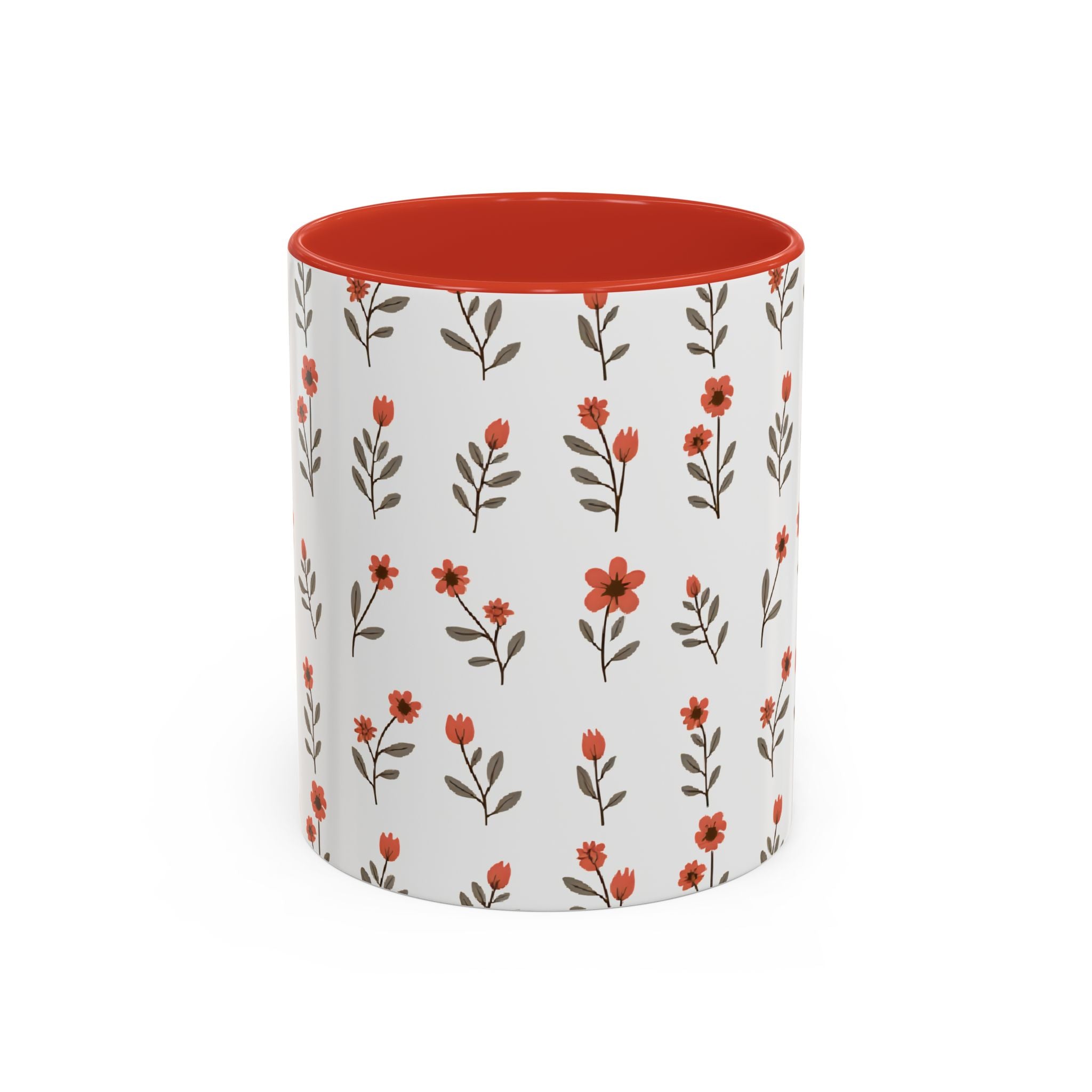Ceramic printed coffee mug Floral Accent Coffee Mug — Cute Red Wildflower Pattern (11/15oz)