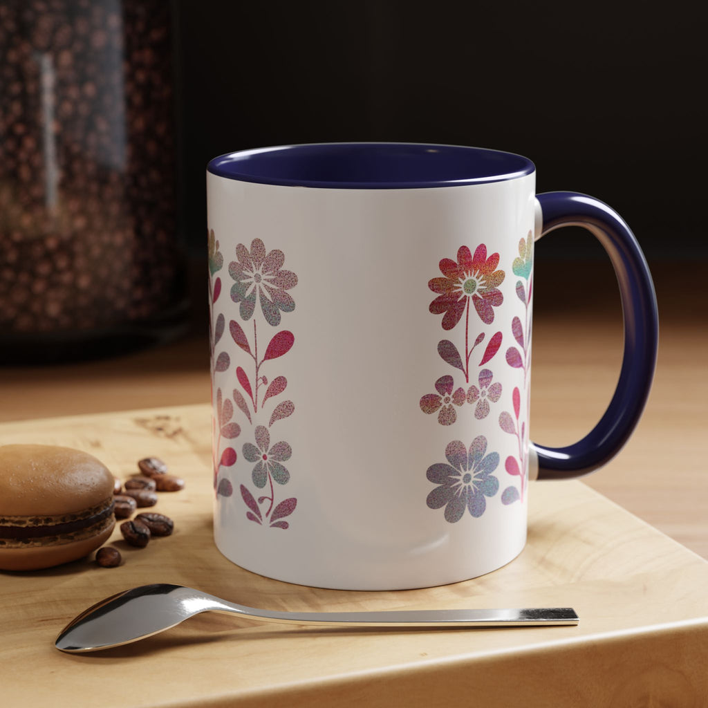 Floral Watercolor Accent Coffee Mug — Pastel Flower Pattern (11/15oz)