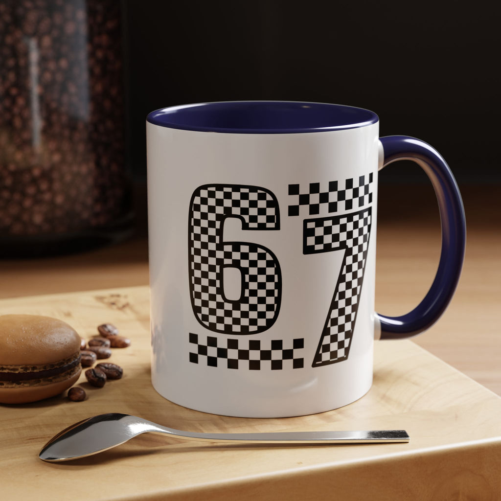 Checkered '67' Accent Coffee Mug — Retro Racing Number Ceramic Mug
